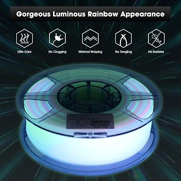eSUN PLA Glow in the Dark Rainbow Filament,1KG, Luminous Rainbow Multicolor | PLA Glow Filament 1.75mm, 1KG Spool (2.2 LBS) Fluorescent Filament for 3D Printers