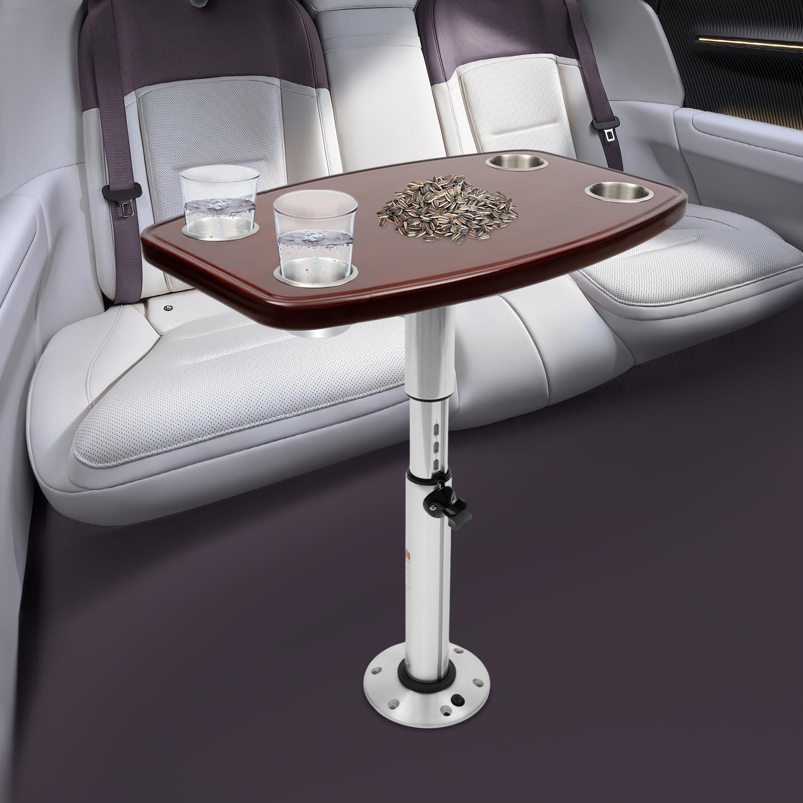 Mesa De Barco Plegable Con Pie, 4 Soportes Para Bebidas, Telescópica, Marina, Barco, RV Motorheim, 600 X 380 Mm, Mesa De Barco De Roble Lacado, Marco De Mesa Para Uso En El Interior