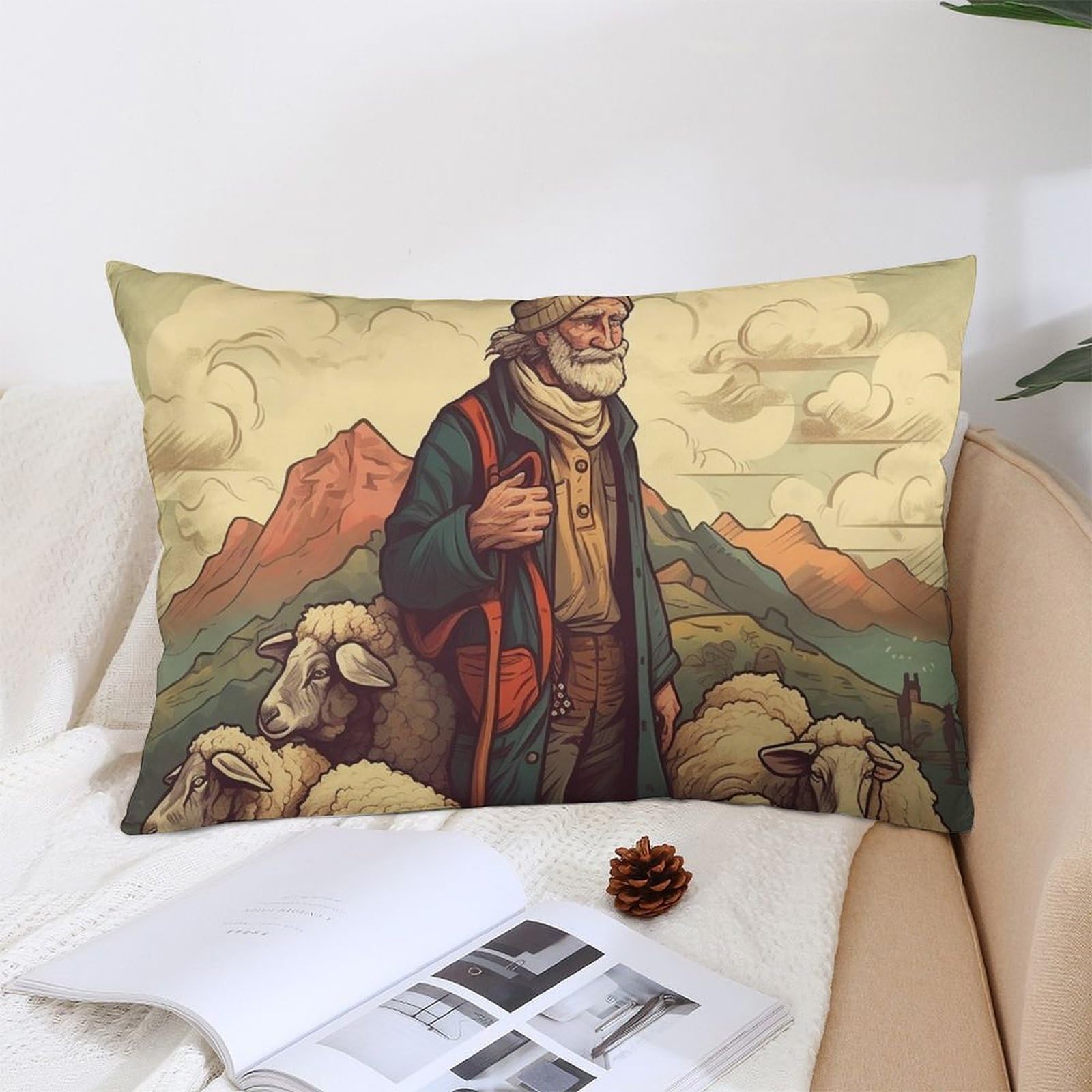 NTVOWPZO Decoration Throw Pillow Covers 12 "x20 Pillowcases Covers Man Leads The Sheep Soft Pillowcases Modern Farmhouse Home Decor Sofa Cushions Covers for Couch Bed Living Room