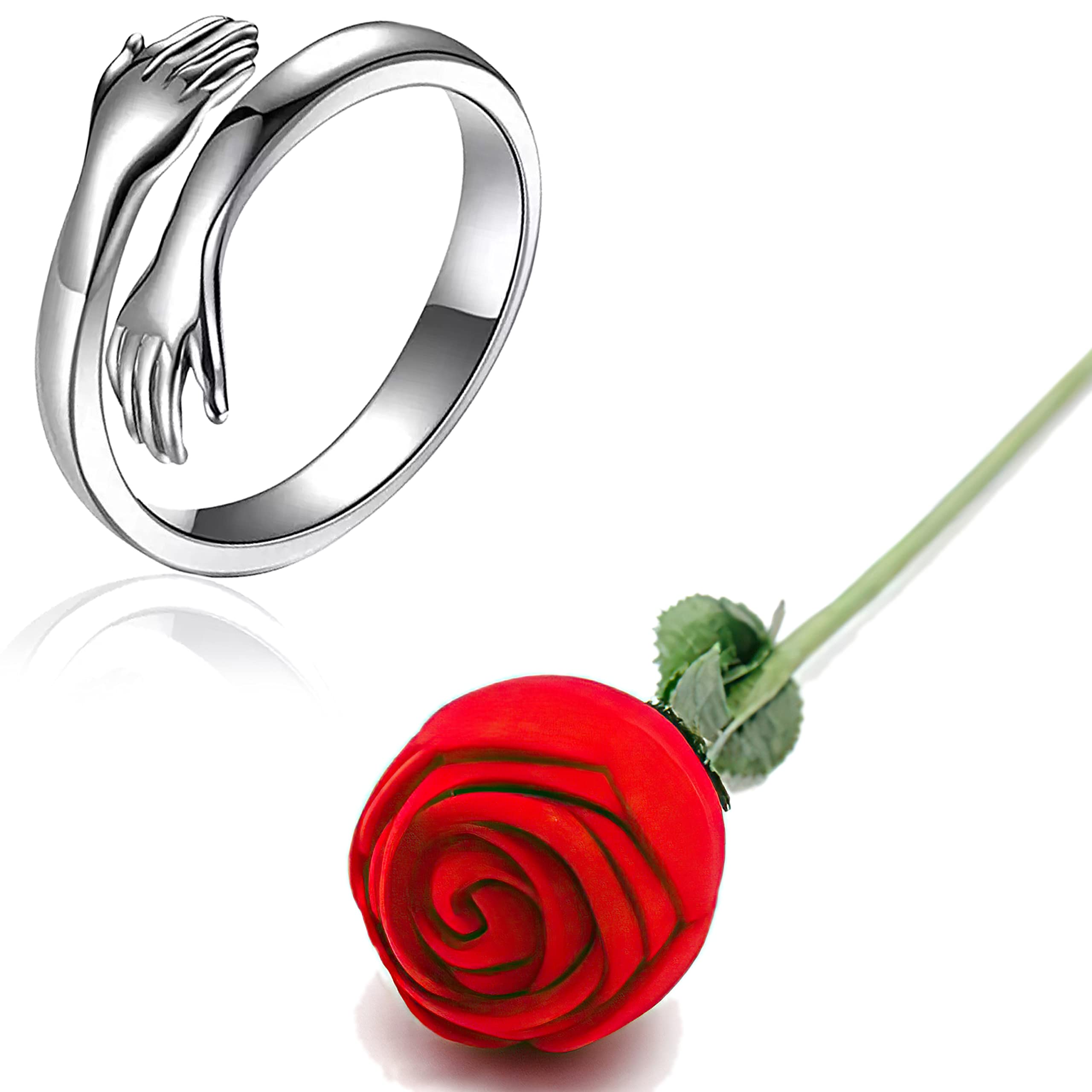 Fashion Frill Valentine Gift For Girlfriend Silver Hug Ring For Women Red Rose Ring For Women Girls Love Gifts Ring Box Gift For Wife Girlfriend (B0BS6SJ7W1) Amazon Price History, Amazon Price Tracker