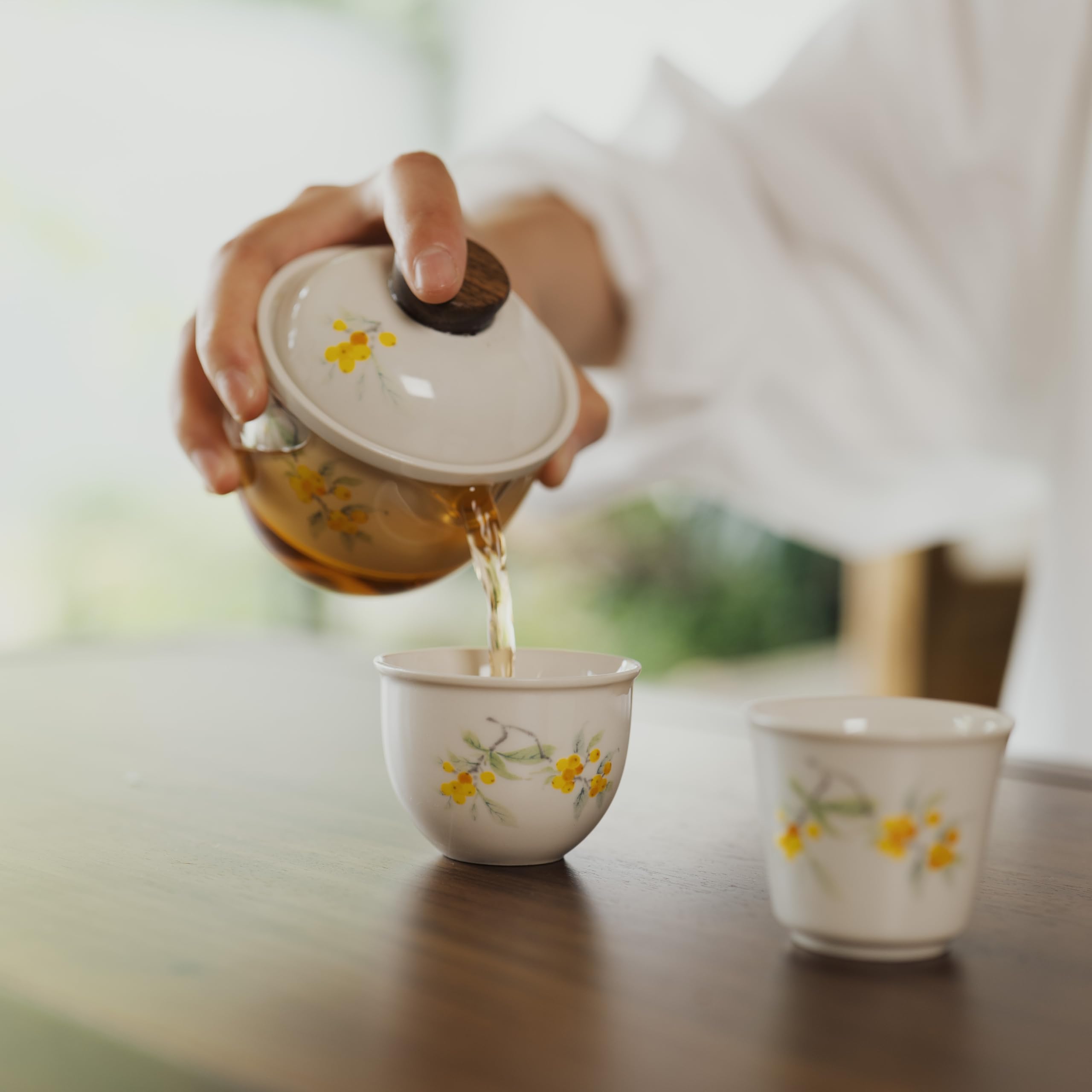 Amazon | 【茶器セット】花柄ガラス急須＆湯呑み2個 中国茶器セット