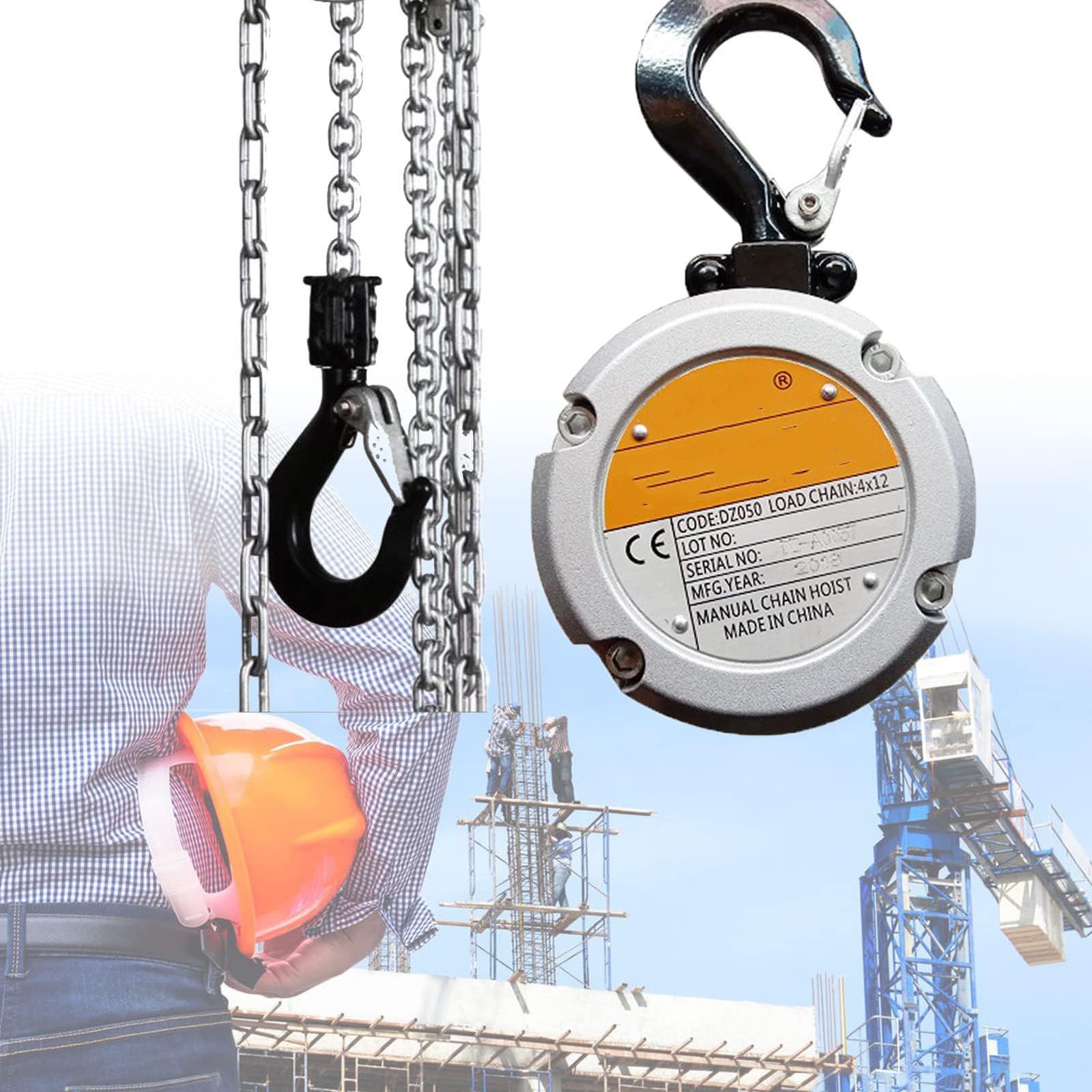 3-M Chain Hoist, 250kg/500kg Single Chain Light Hand Hoist Miniature Inverted Chain, Manual Chain Block Hoist, for Warehouse Building Automotive Machinery,500KG*3M