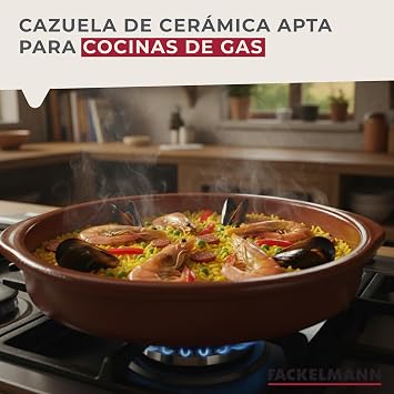 Fackelmann Traditional Clay Pot, Rustic Ceramic Casserole, Suitable for Gas and Electric Cookers, Microwave and Oven, Natural Colour, 36 cm Diameter, Rim 7 cm, 1 pc.