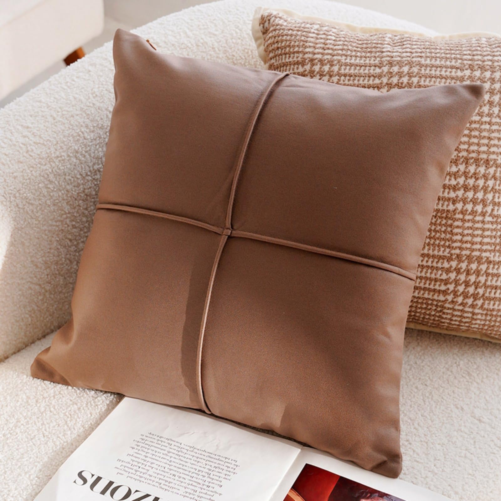Housse de coussin patchwork chenille 45x45 douce et déhoussable avec zip invisible