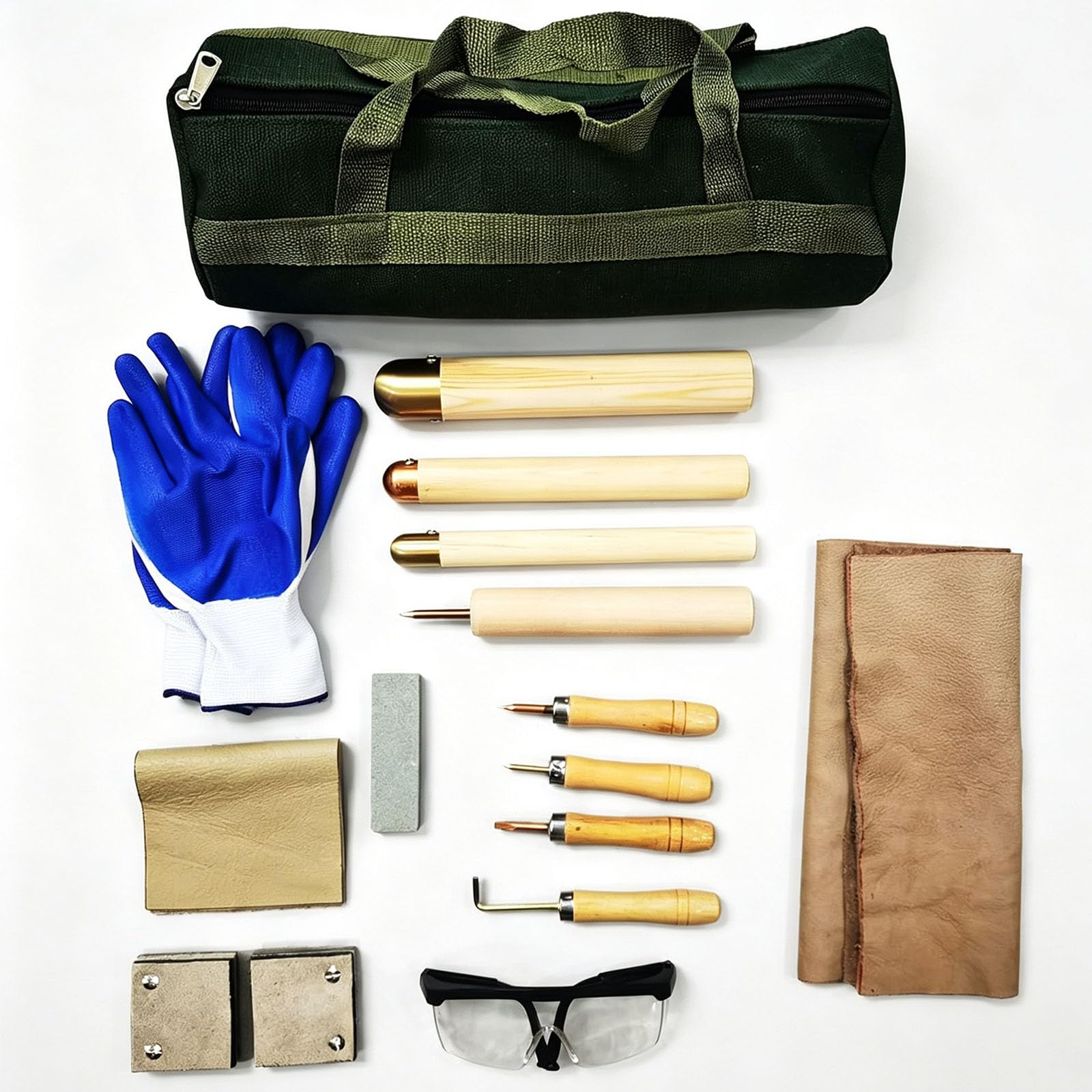Kit di 15 utensili per la lavorazione di ossidiana con boppers in rame, scaglie a pressione, bastoncini Ishi, strumenti per intaglio per pietra e cristallo