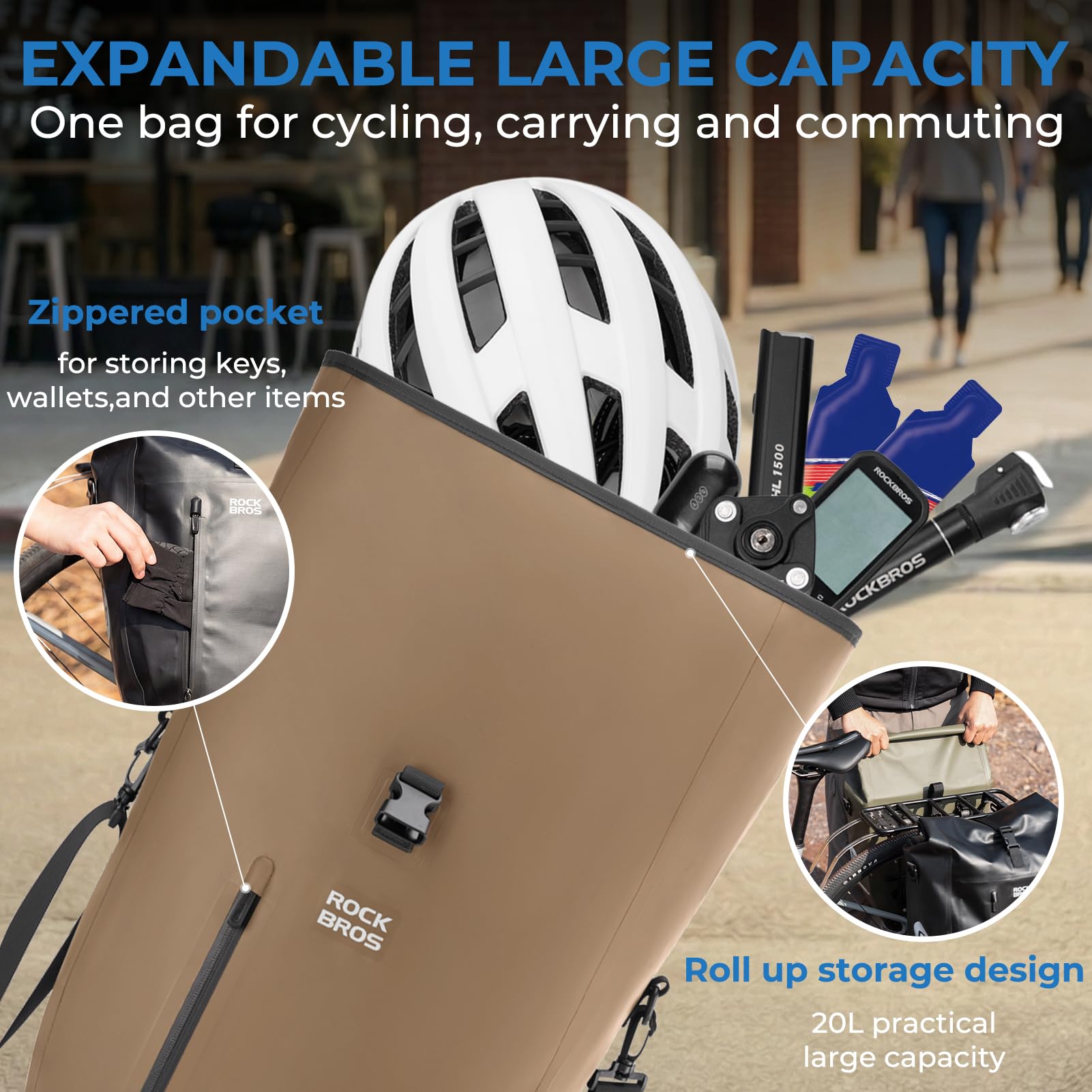ROCKBROS Borsa da Portapacchi per Bici, Impermeabile e Riflettente 20L, Set 2 Pezzi con Maniglia e Tracolla, Borsa Posteriore per Ciclismo, Cicloturismo, Bikepacking