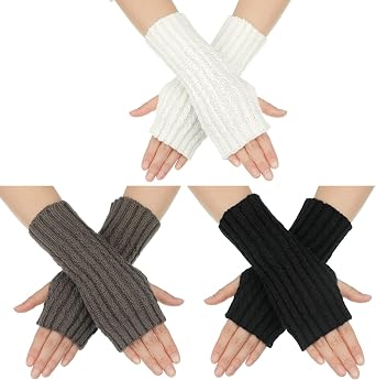 Bencailor 3 Pairs Fingerless Gloves for Women Warm Thumbhole Arm Warmers