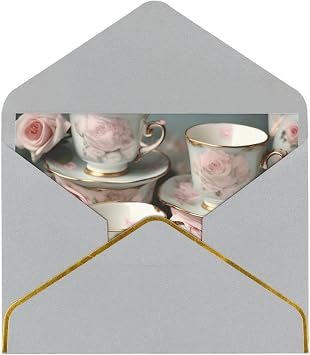 Tea Cups With Roses Romantic Elegant Festive Greeting Cards | Ideal For Weddings,Friendships And Holidays