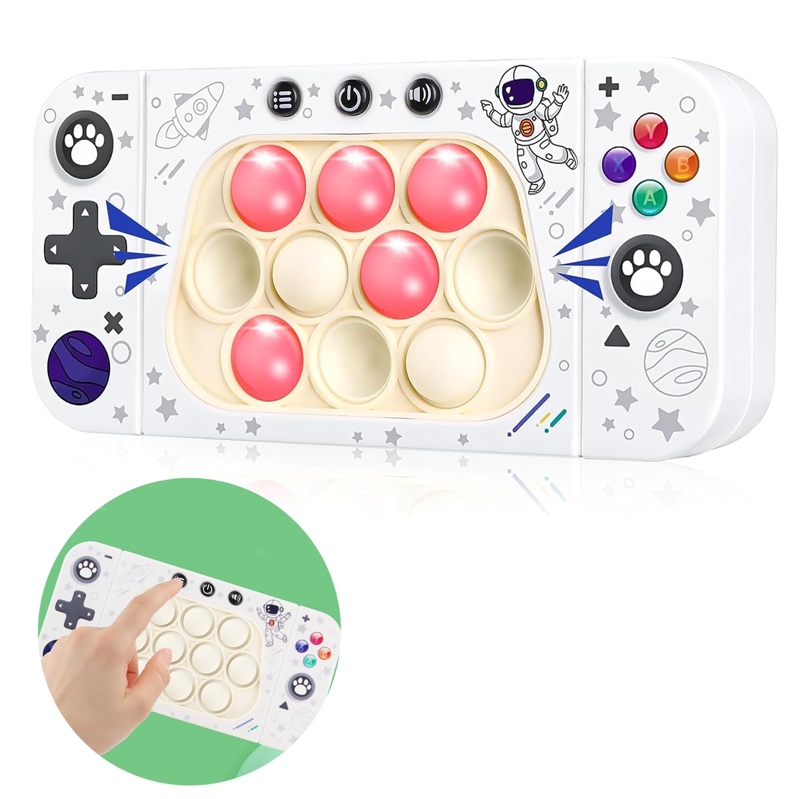 Quick Push Pop Light Up Games,Sensory Fidget Toys for Kids and Adults, Puzzle Game Machine,Squeeze Poppet Sensory Push Pop Bubble Toy,Fidgets Handheld Games.Gift for Boys and Girls Ages 6-12" (White)