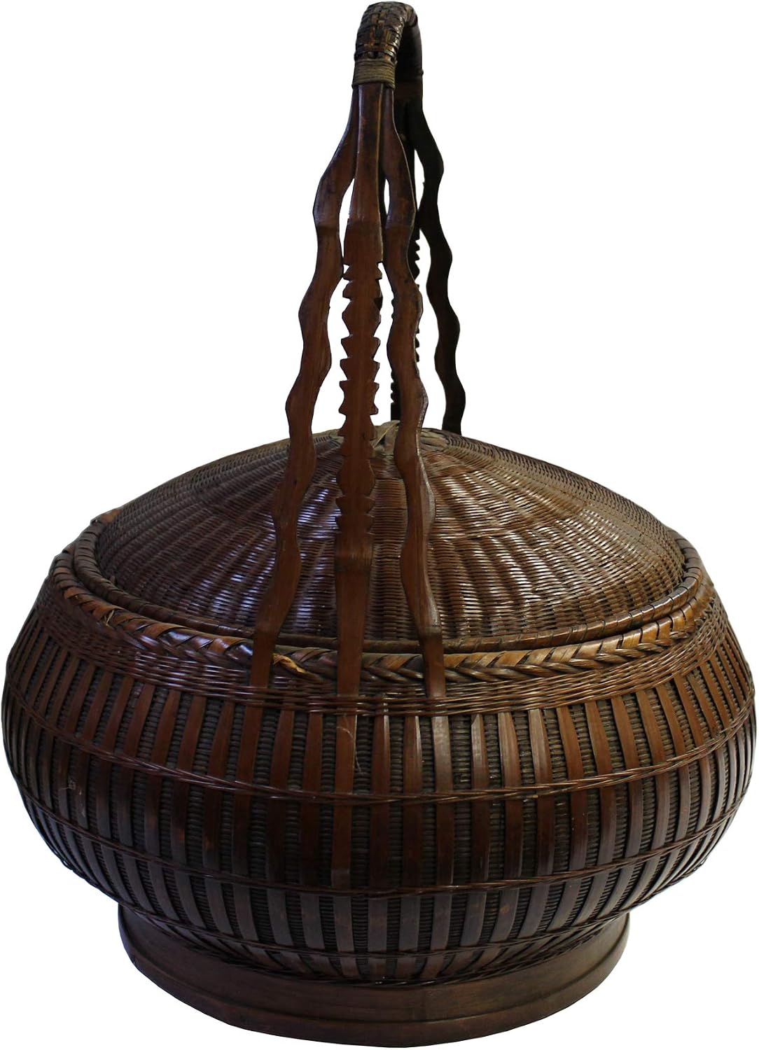 Oriental Handmade Brown Rattan Basket with Long Handle Aws460