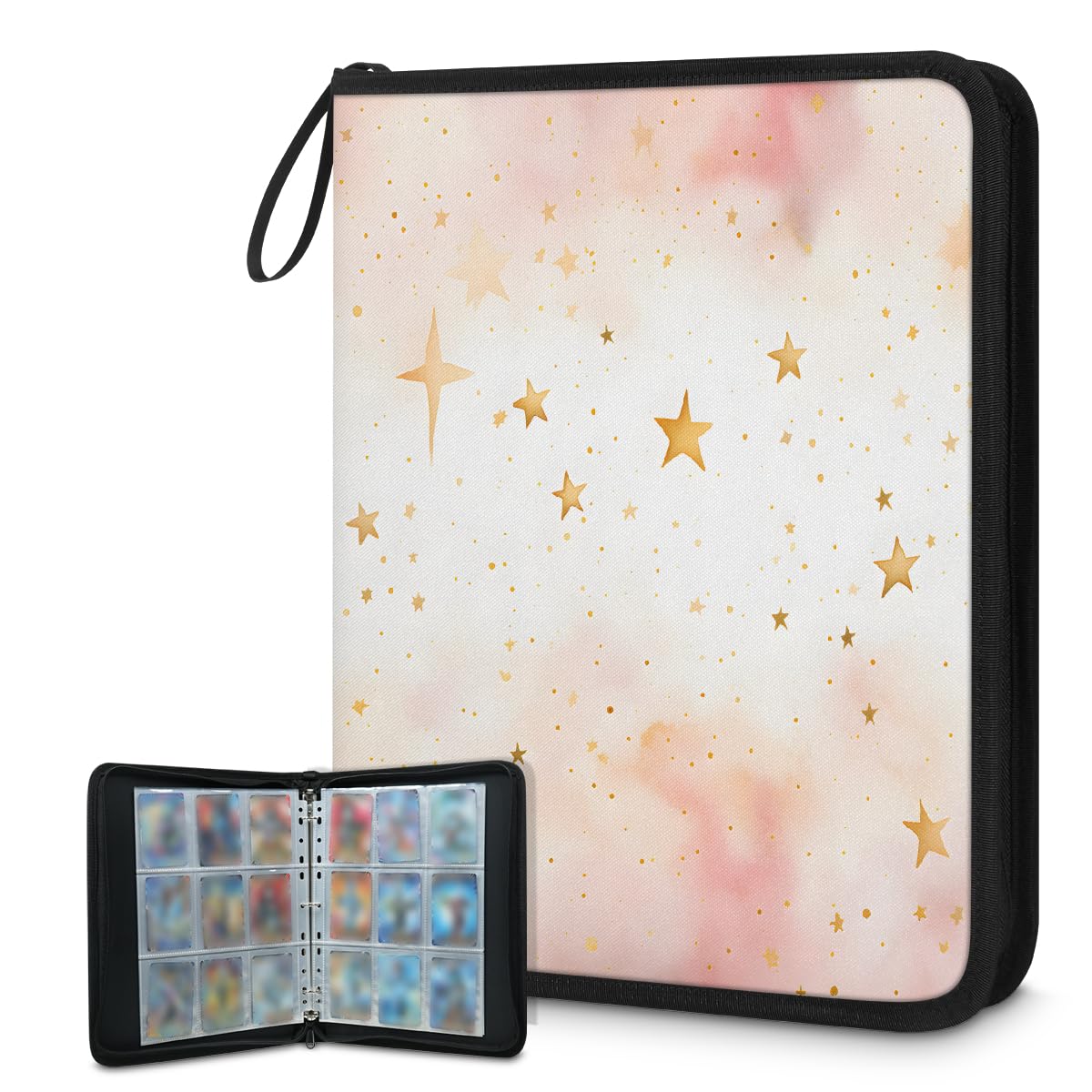 Raccoglitore per carte con 9 tasche, 900 tasche, con chiusura a cerniera (nuvole rosa Starlight)