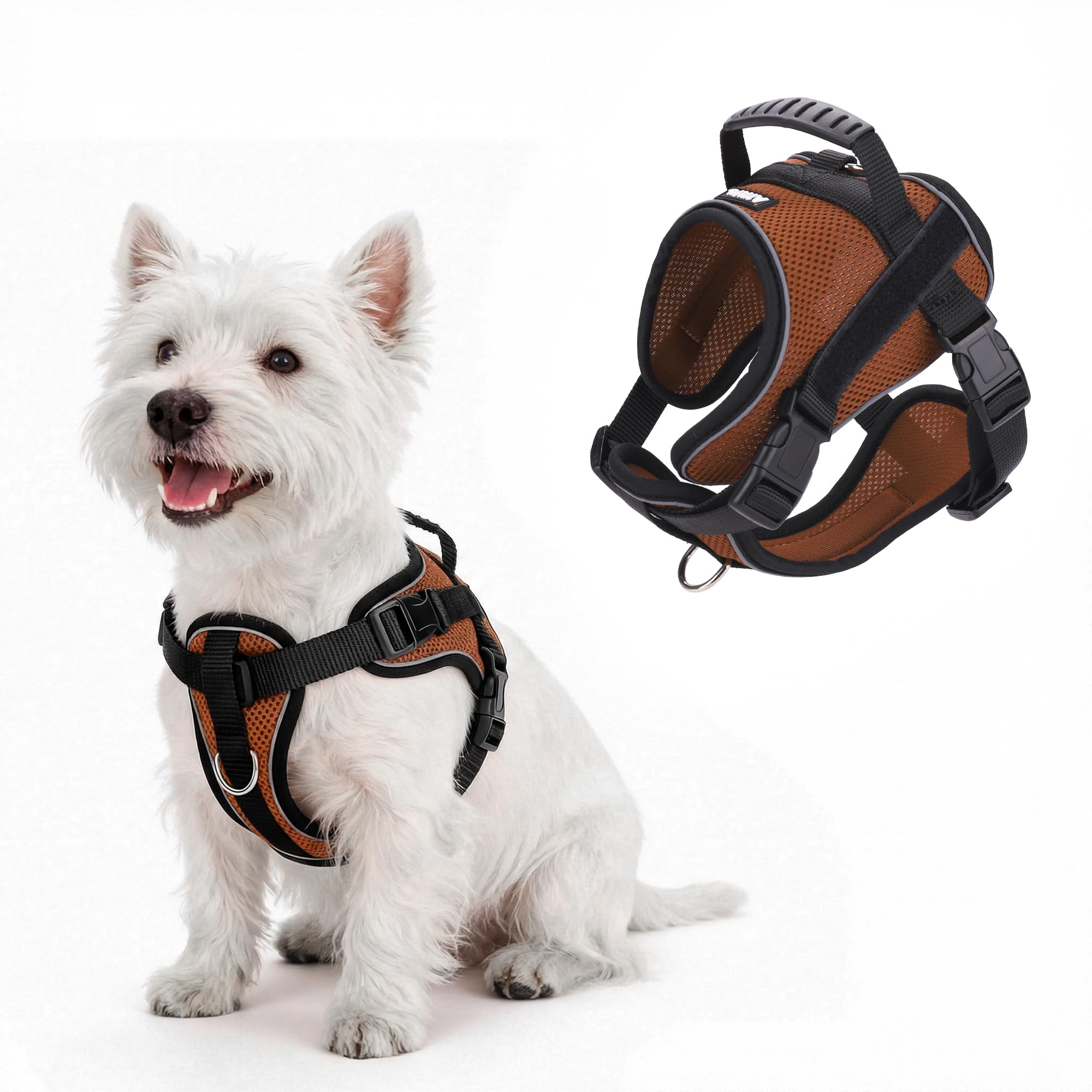AIITLE Arnés antitirones para Perros con asa y Reflectante - Arnós para Cachorro Suave, Transpirable y Ajustable para Perros pequeños y medianos (Marrón, XS)