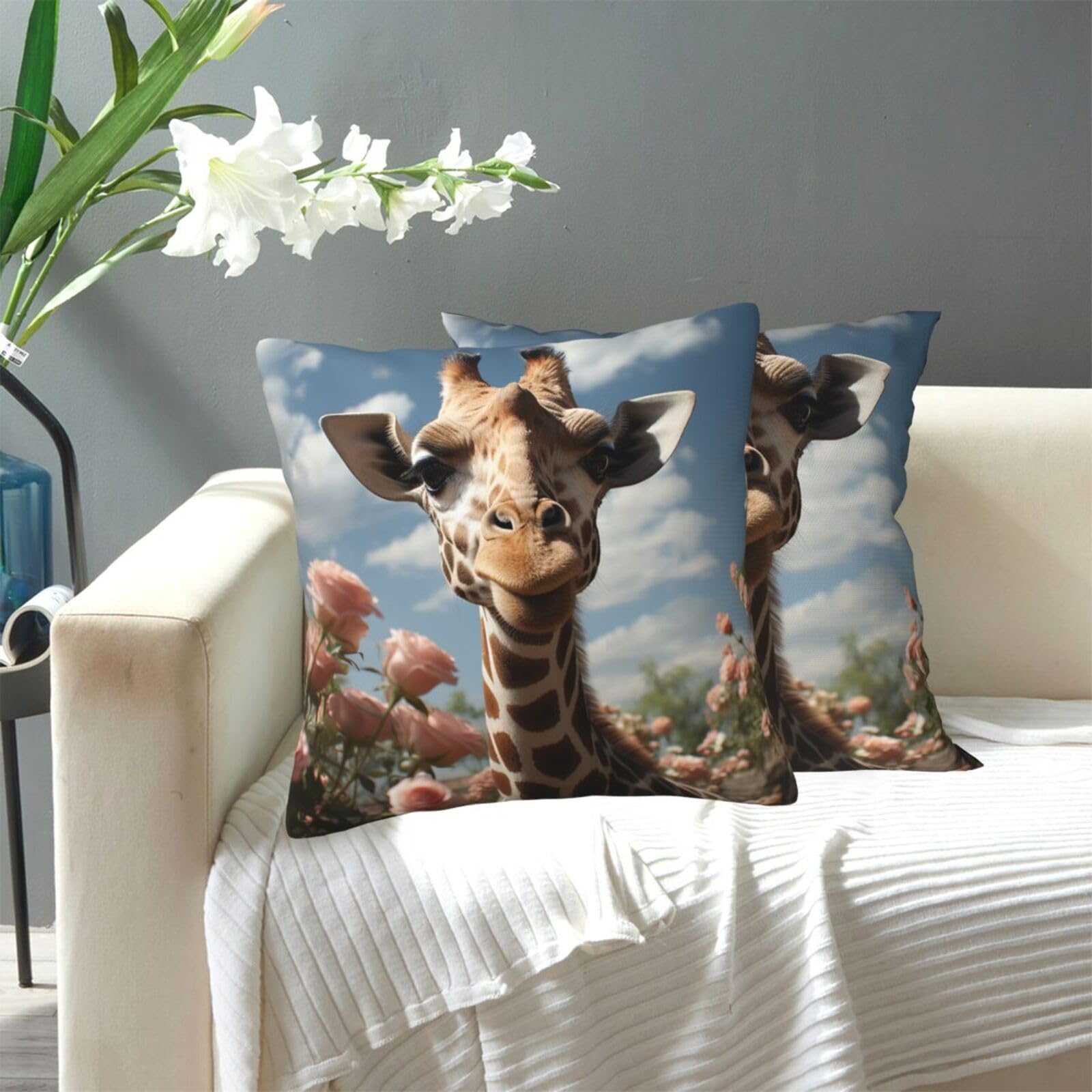 FekiLoot Decorative Throw Pillow Covers Modern Farmhouse Pillowcase Double Sided Cozy Cushion Cover for Sofa Couch Bed 16"X16" Beautiful Giraffe