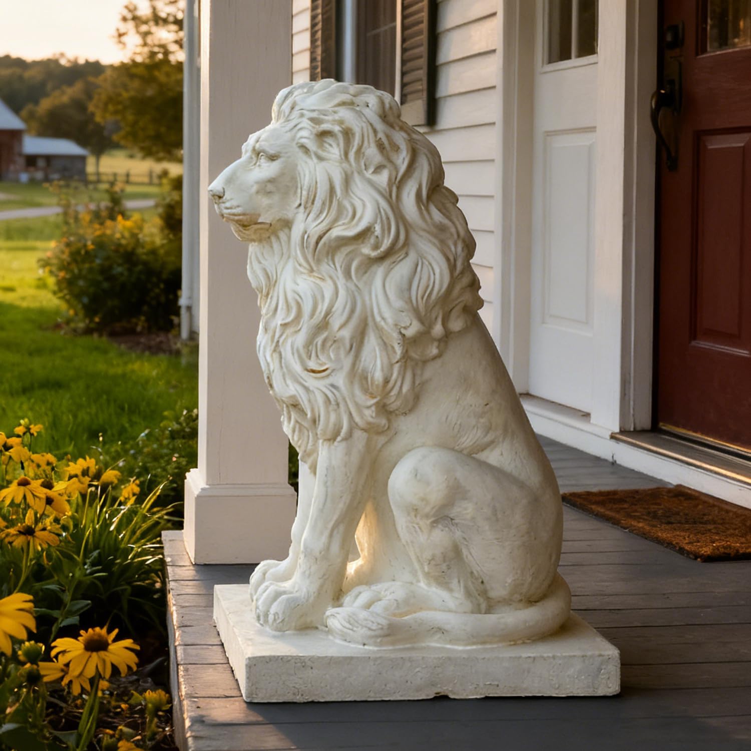 Large Lion Statue Outdoor Guardian Decor Royal Art Sculpture for Front Porch Yard Garden Lawn Driveway Patio Entryway Animal Figure Home Accent Ornament