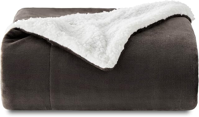 Bedsure Sherpa Fleece Throw Blanket - Fluffy Microfiber Solid Blankets for Bed and Couch Double/Twin Size, Brown, 150x200cm
