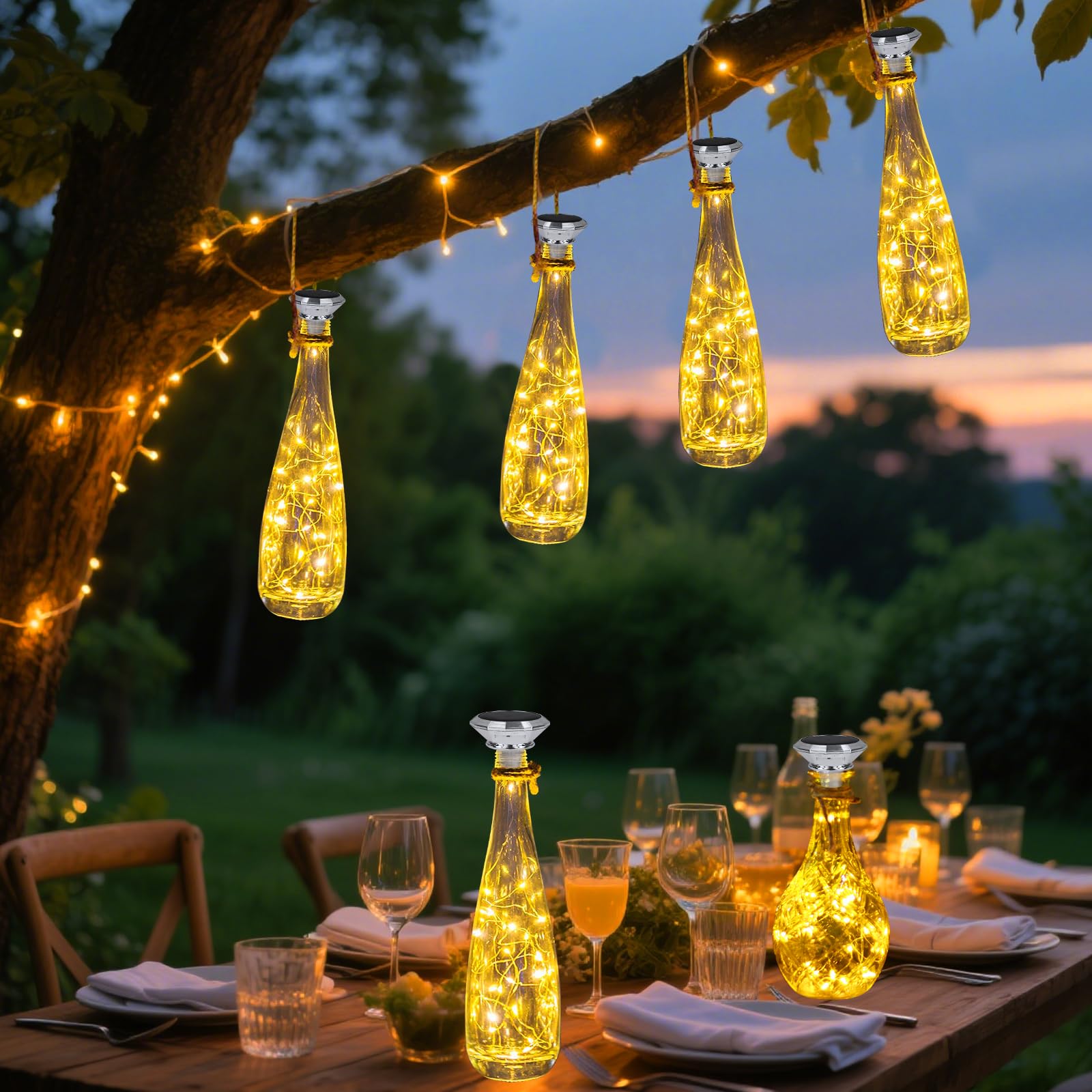 8 Stück Solar Flaschen Licht, Solar LED Flaschenlichter, 2M 20LED Flaschenlichterkette Korken, Außen LED Korken Weinflasche Lichtkette für Flasche DIY, Party, Garten, Hochzeit Deko(Warmweiß)