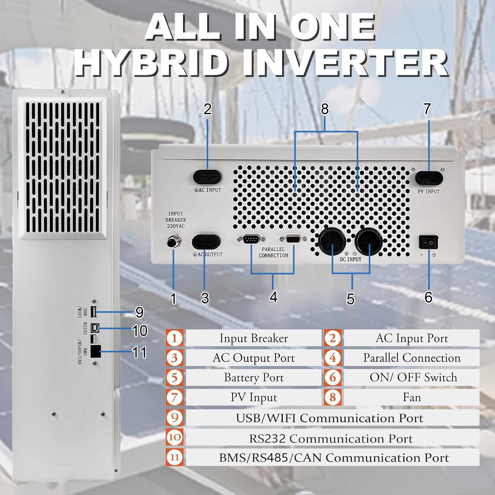 Onduleur Hybride Solaire 5500W/48 V | Onduleur Hybride Avec Contrôleur Mppt 120 A Intégré , Onde Sinusoïdale Pure, Adapté Aux Batteries De Secours Domestiques Et Aux Systèmes Solaires Hors Réseau