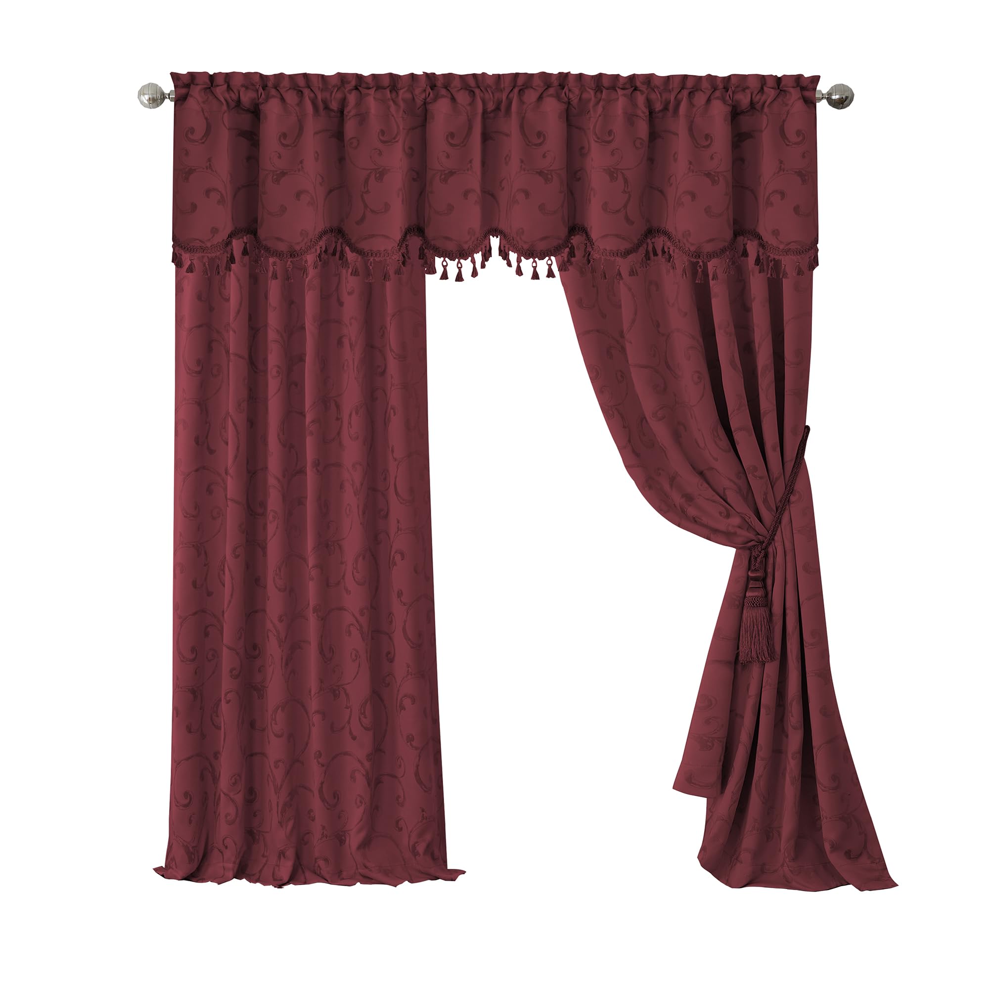 Elrene Home Fashions Mia Jakarlı Kaydırmalı Karartma Pencere Perdesi, 52" x 95" (1 Panel), Kırmızı