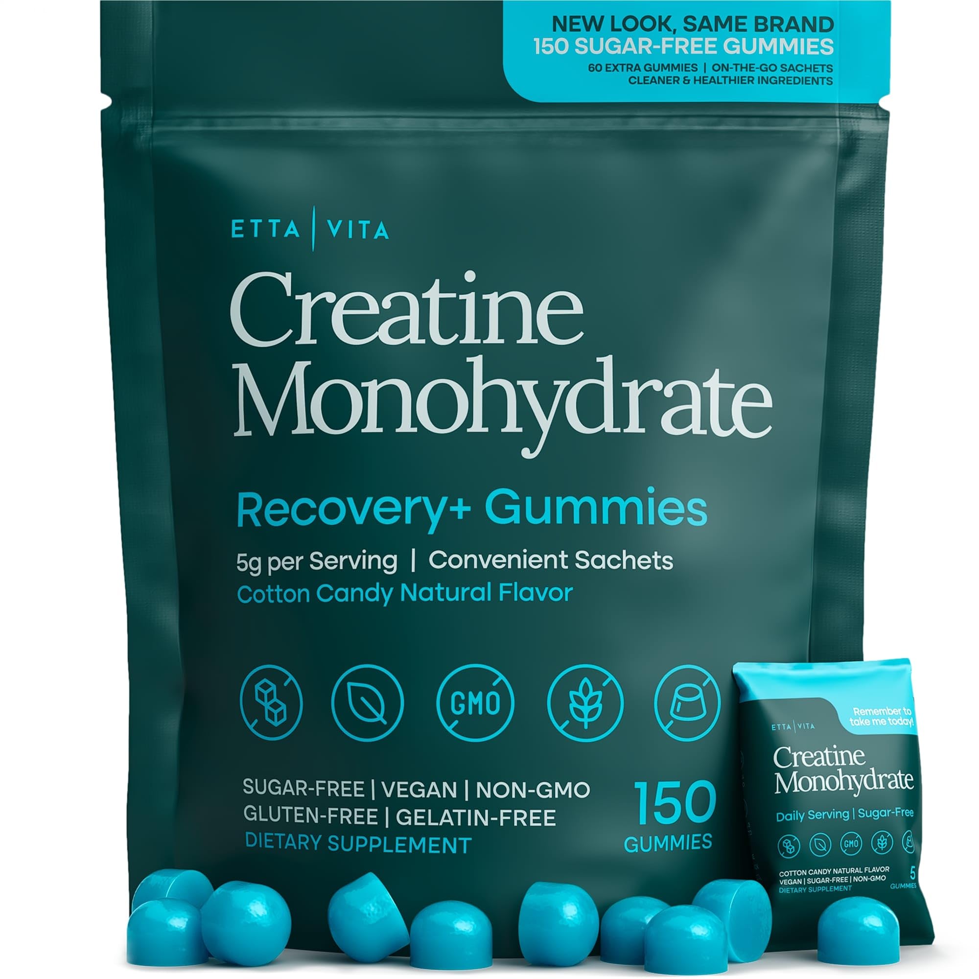 Sugar-Free Creatine Monohydrate Gummies (5g Per Packet) - Potent Creatine Gummies for Men & Women, Supplement for Muscle Support, Cognitive Function - Non-GMO, Gluten-Free, Mucuna Pruriens
