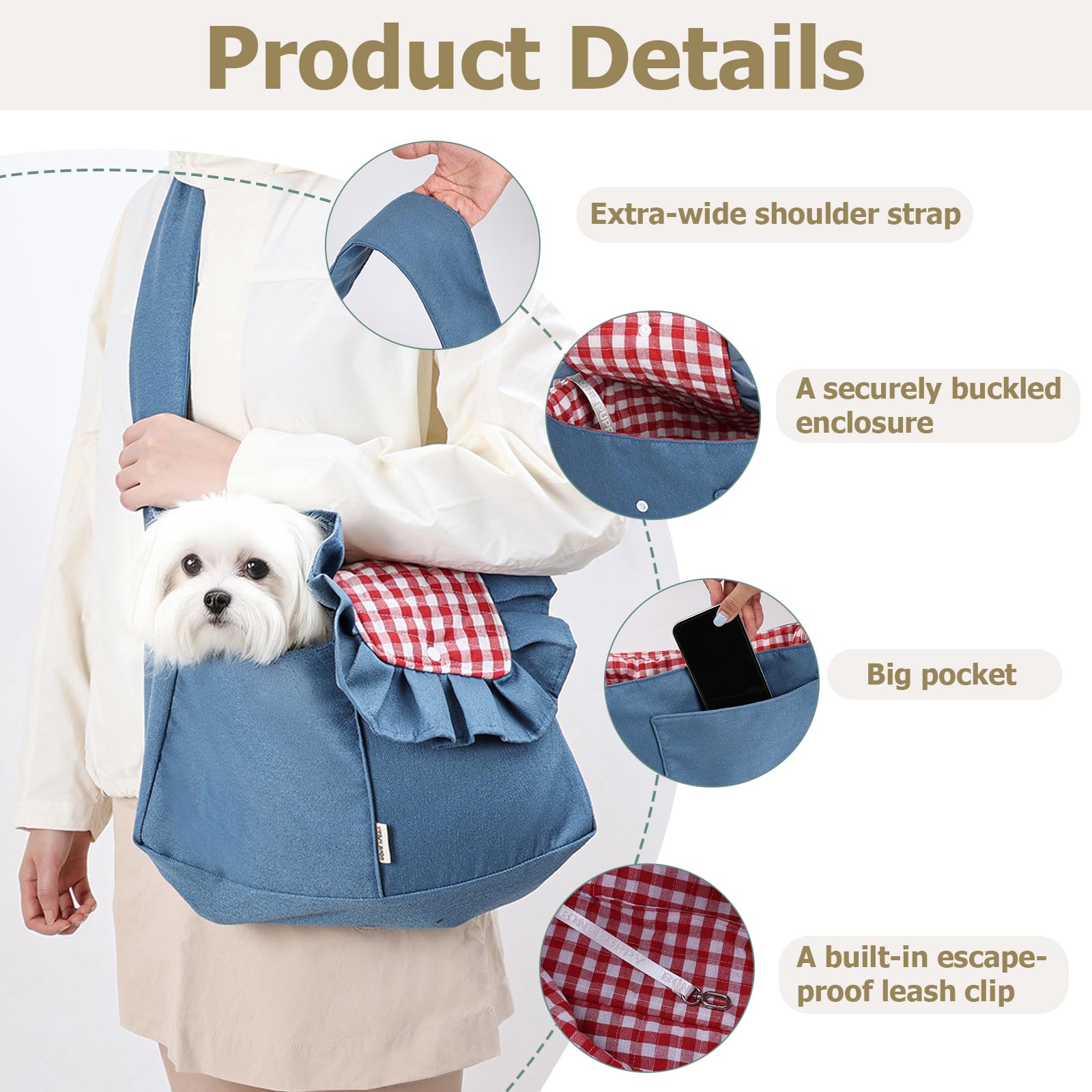 Bolsa transportadora para mascotas estilo picnic, plegable, para perros y gatos, mochila de hombro acolchada ancha con clip de correa a prueba de fugas para viajes al aire libre (azul)