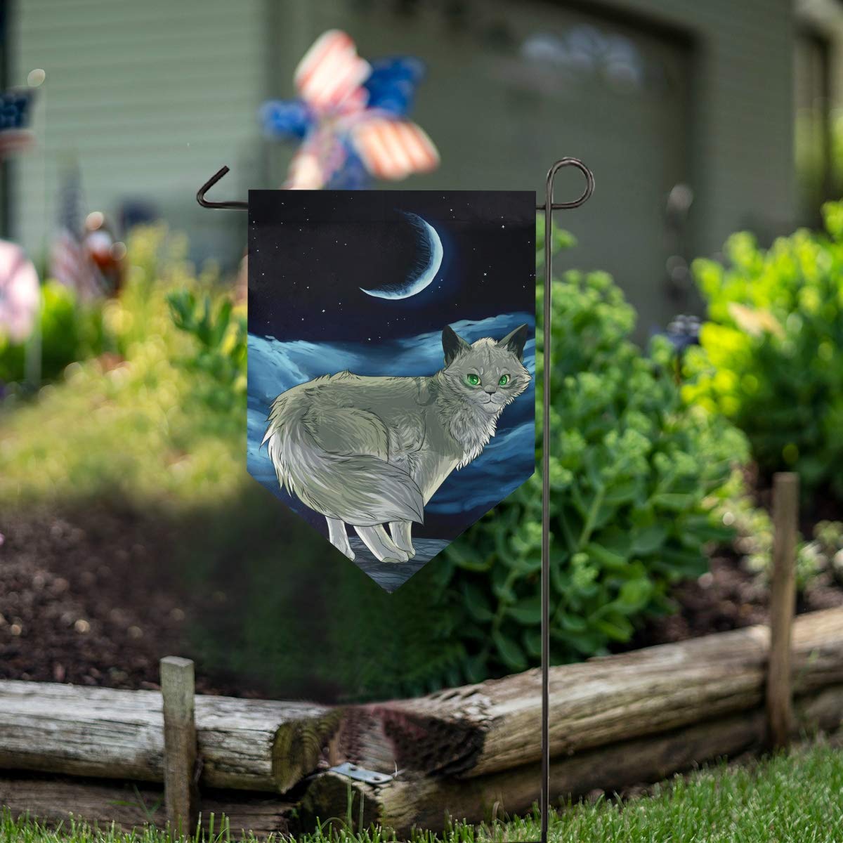 LENNEL Garden Flag Double Sided 28x40 Inch for Lawn Party Wedding Farm Home Decor Cats Crescent Night