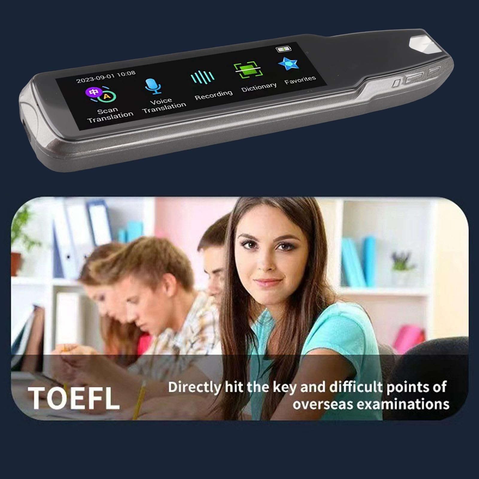 Lápiz traductor de voz de 2 vías, 113 idiomas, traducción de escaneo con grabación de pantalla de 3,69 pulgadas y asistente de inteligencia artificial para aprendizaje de i