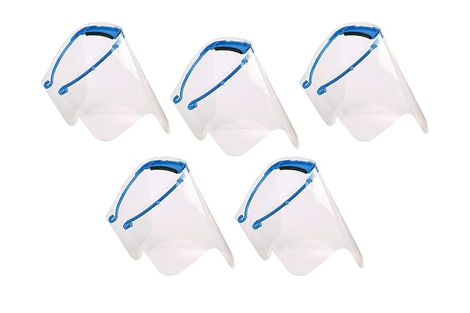 MAXCARE Full Face Shield Ear To Ear Cover Pack of 5 Face Shield ReUsable Protective Facial Cover Transparent Full Face Visor Pack of 5
