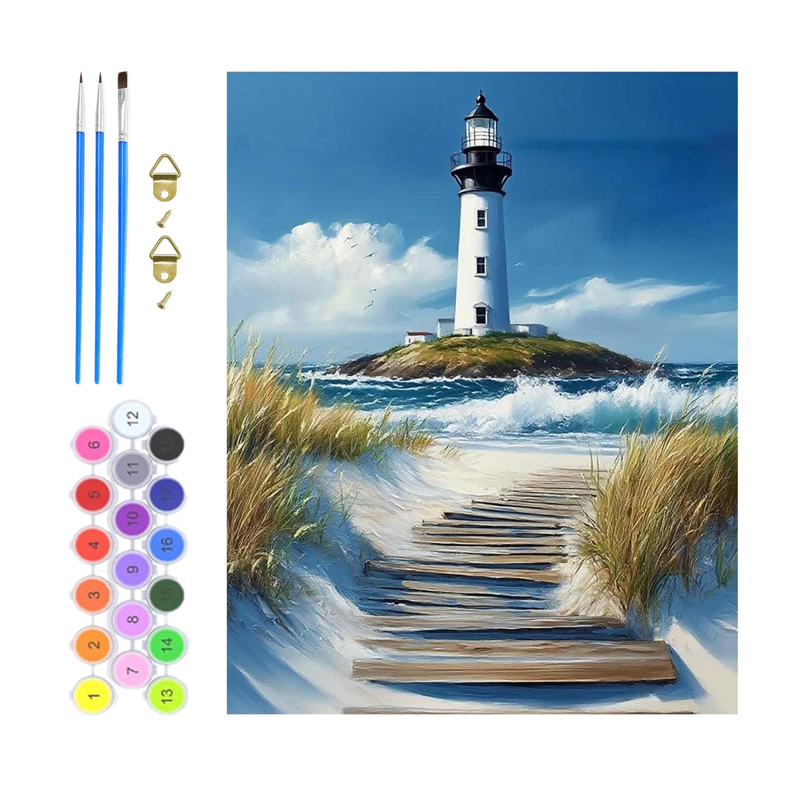 GHHKUD Lighthouse Paint by Numbers for Adults, Beach Painting by Number Kits On Canvas Without Frame, DIY Color Oil Painting Acrylic Paints Art Crafts Kits for Home Wall Decor 12X16 Inch