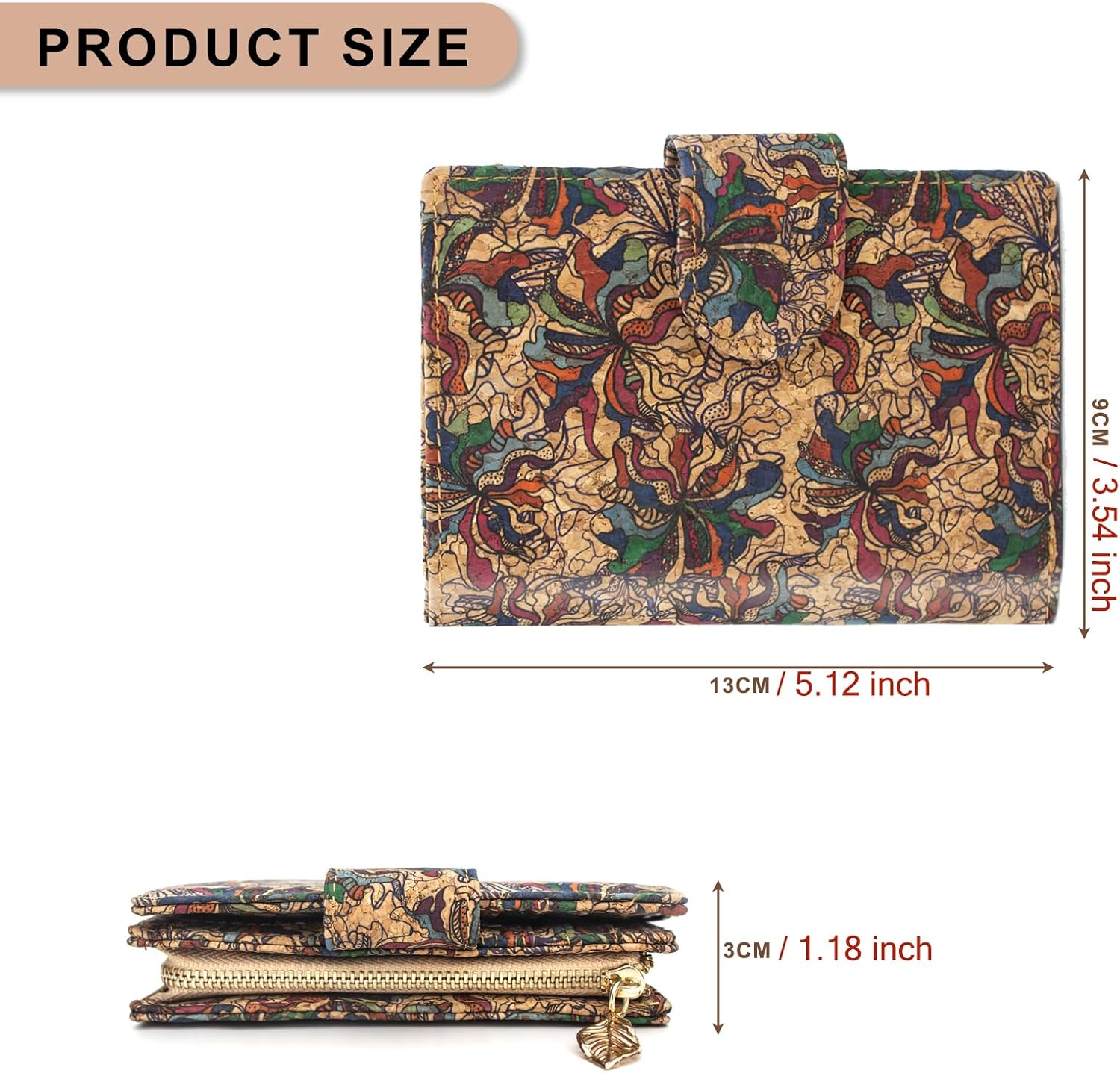 boshiho Vegan Cork Wallet, Women’s Purse Slim Zipper Design with Card Holder Coin Pocket Purse Eco-friendly Vegan Gift - Image 2