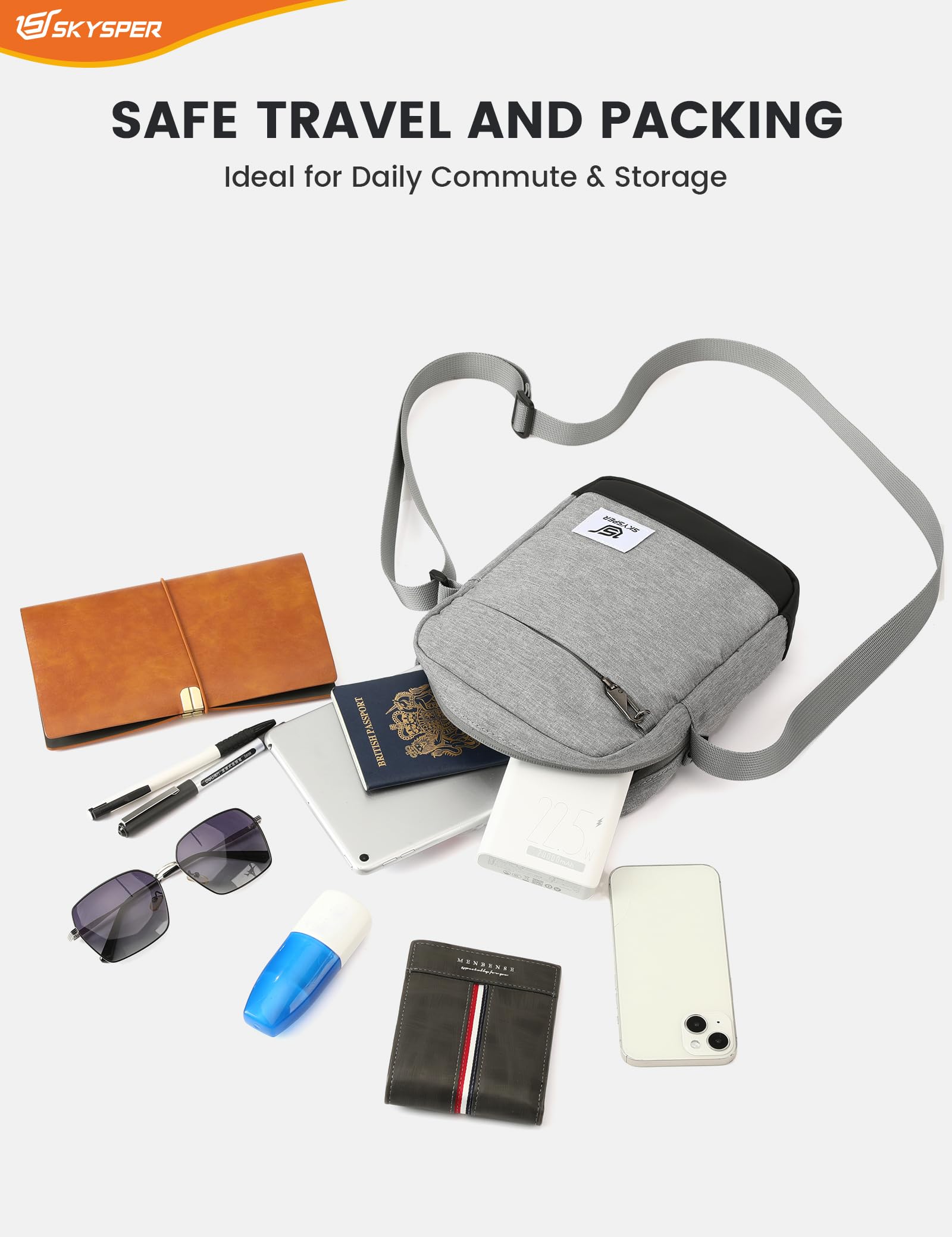 SKYSPER URBANX3 Bandolera Hombre Antirrobo - Bolso Portátil, Deportivo y para Viaje, Bolso Mensajero