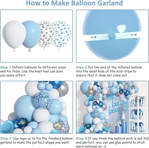 Miniatura 3 de Amandir 137 globos azules para baby shower para niño con cajas de bebé, kit de arco de globos blancos y azules, cajas de bebé con letra