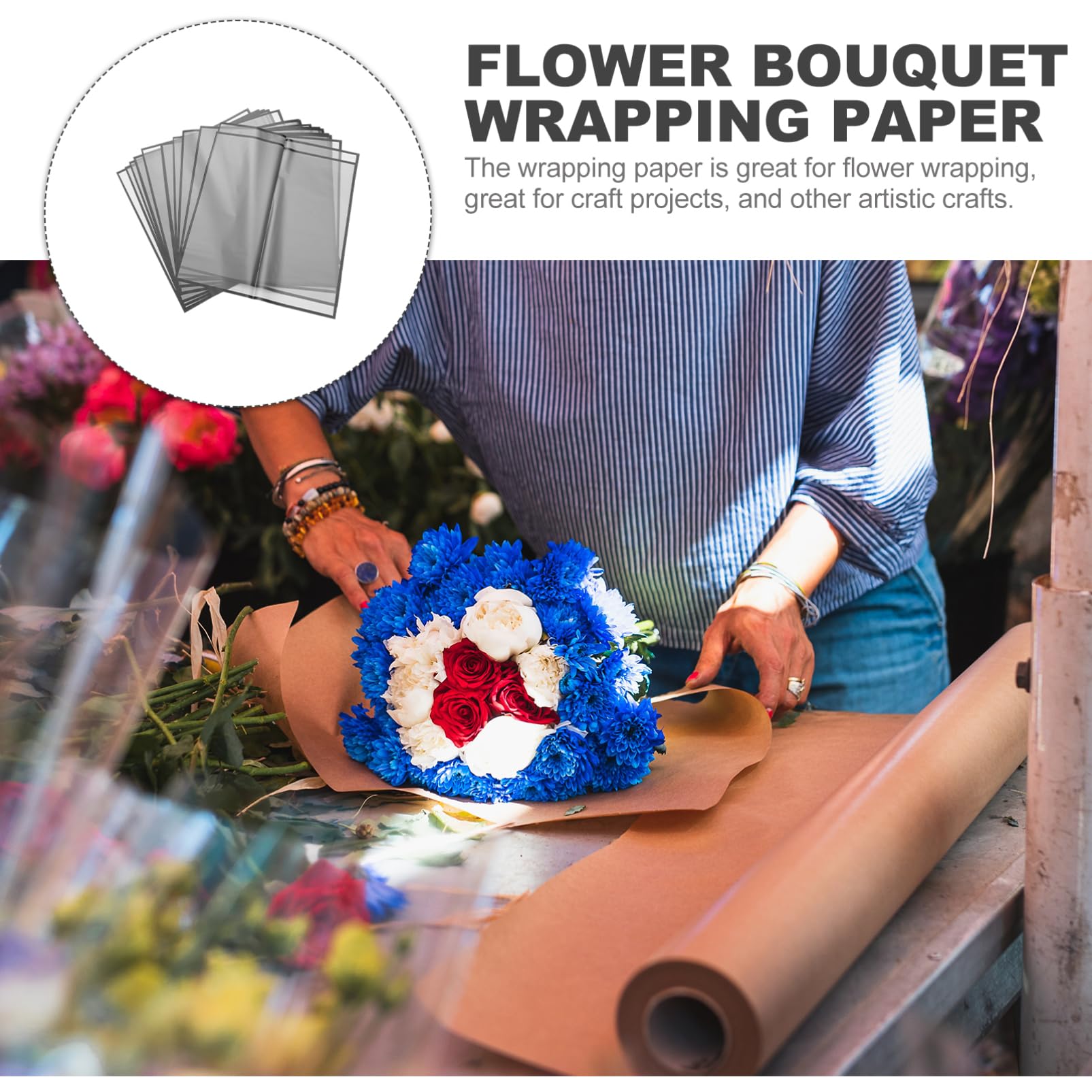 jojofuny 20 Sheets Semi Transparent Floral Wrapping Paper for Bouquets Decorative Flower Wrap Material for Weddings Birthdays and Special Occasions
