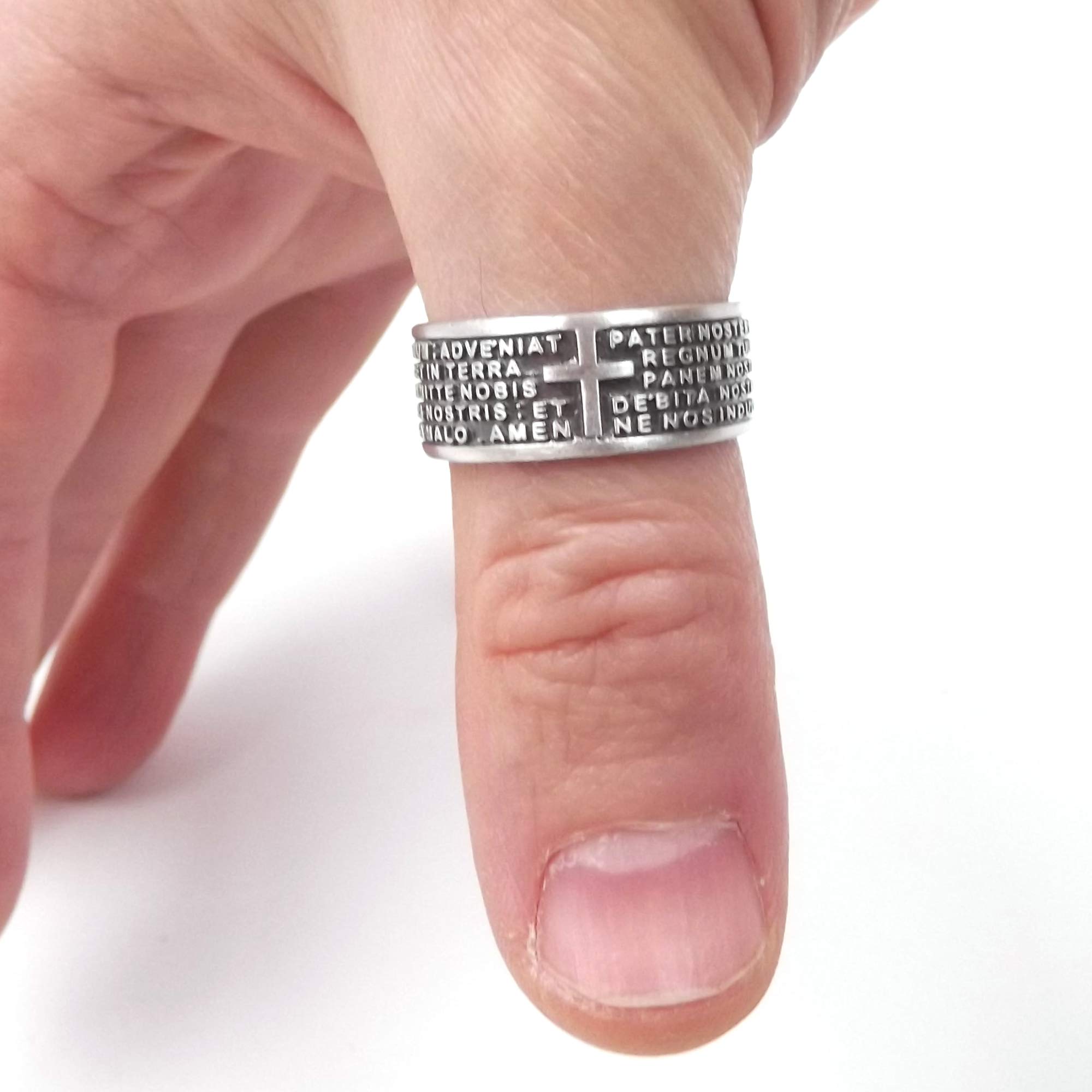 Gioielli Aurum - Ring für Herren und Damen, 925er Silber, Vaterunser lateinisches Gebet, religiös, brüniert, handgefertigt, hergestellt in Italien, nickelfrei, hypoallergen, Geschenkidee für Jungen