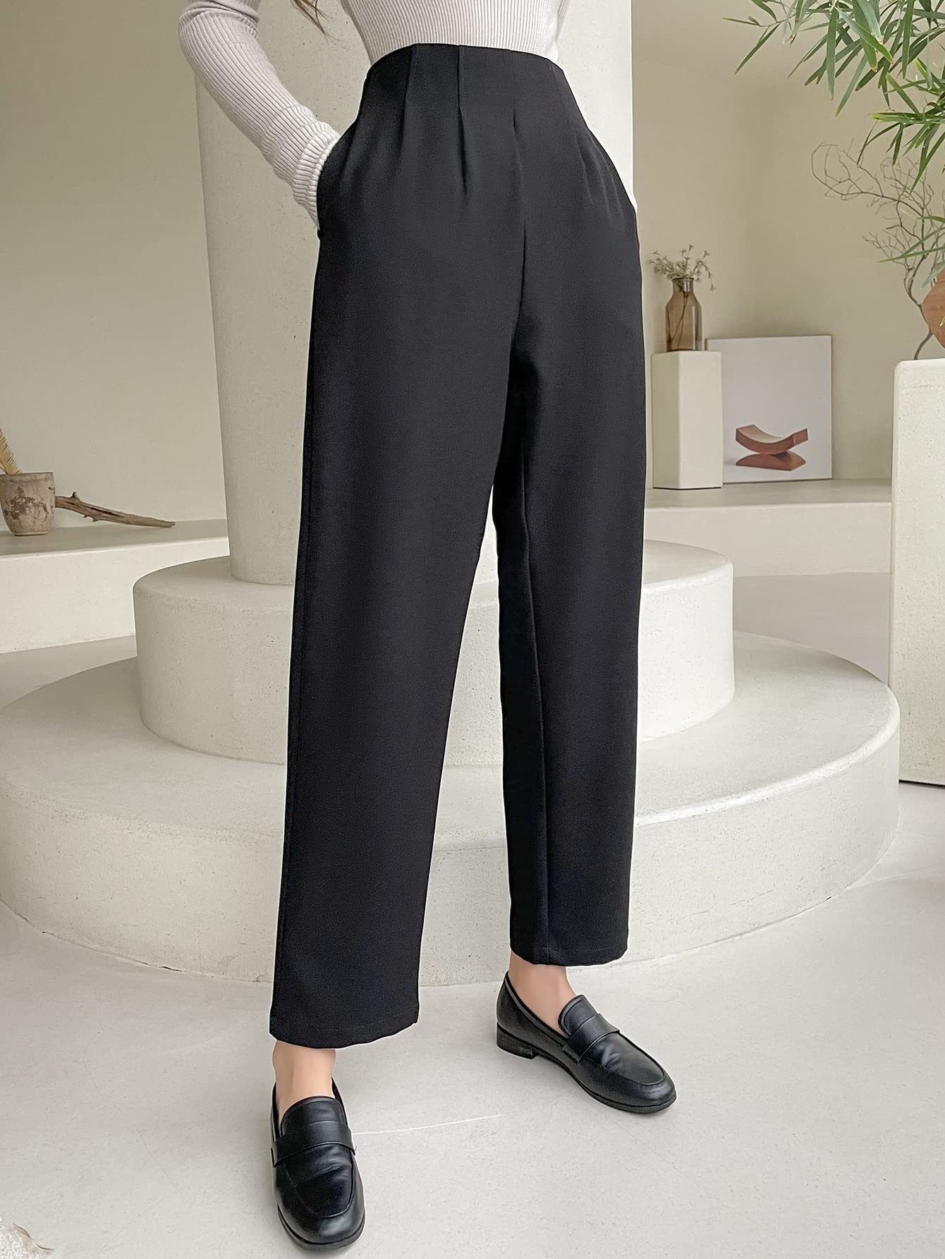 AVIMYA Womens Casual Pants High Waist Plicated Pants for Work