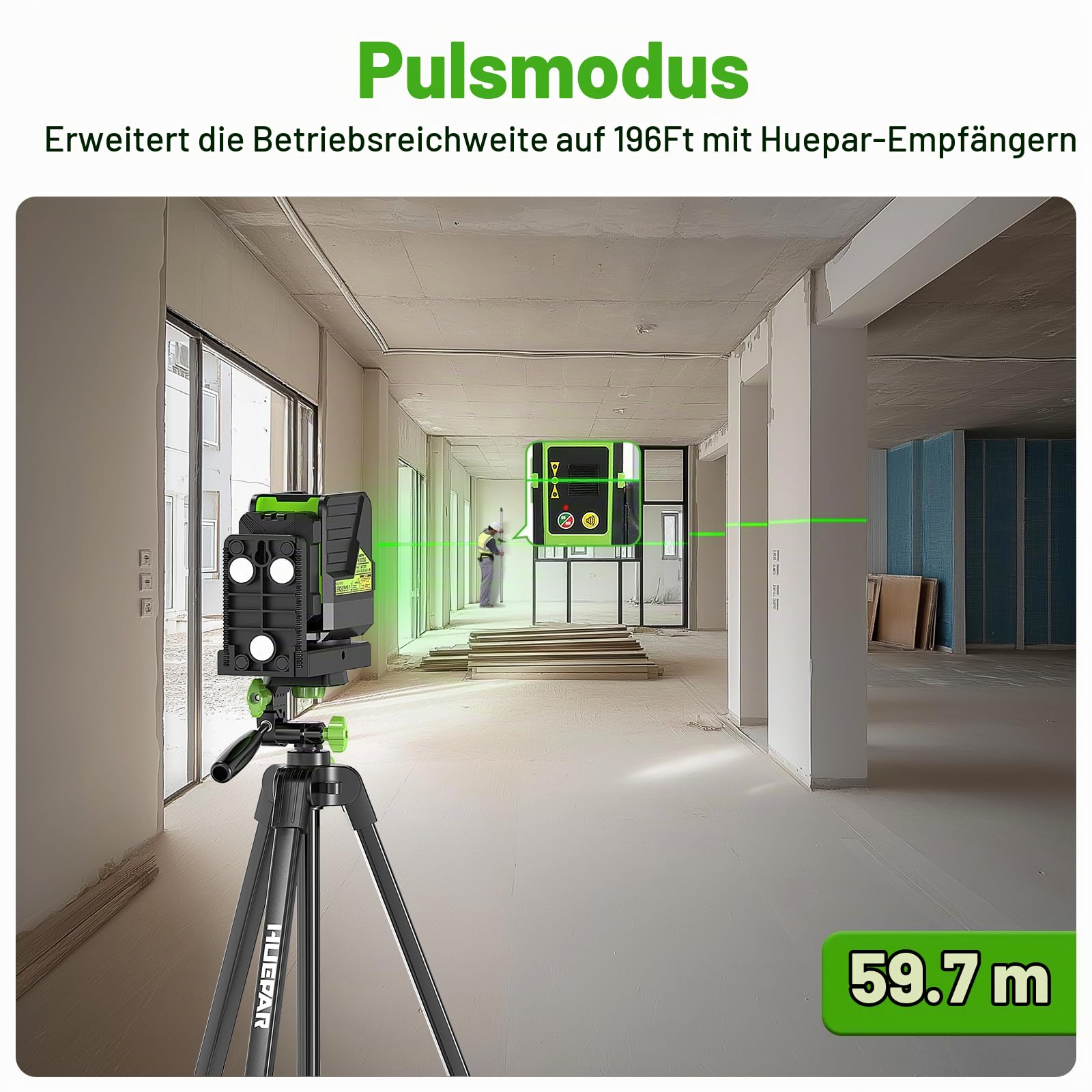 Kreuzlinienlaser, Huepar HX011G Grünen Lasernivellier, Selbstnivellierender Linienlaser mit Grünen Kreuzlinien Laser-Vertikale und Horizontale Linie, Laser-Tool für Bildaufhängen und DIY-Anwendung
