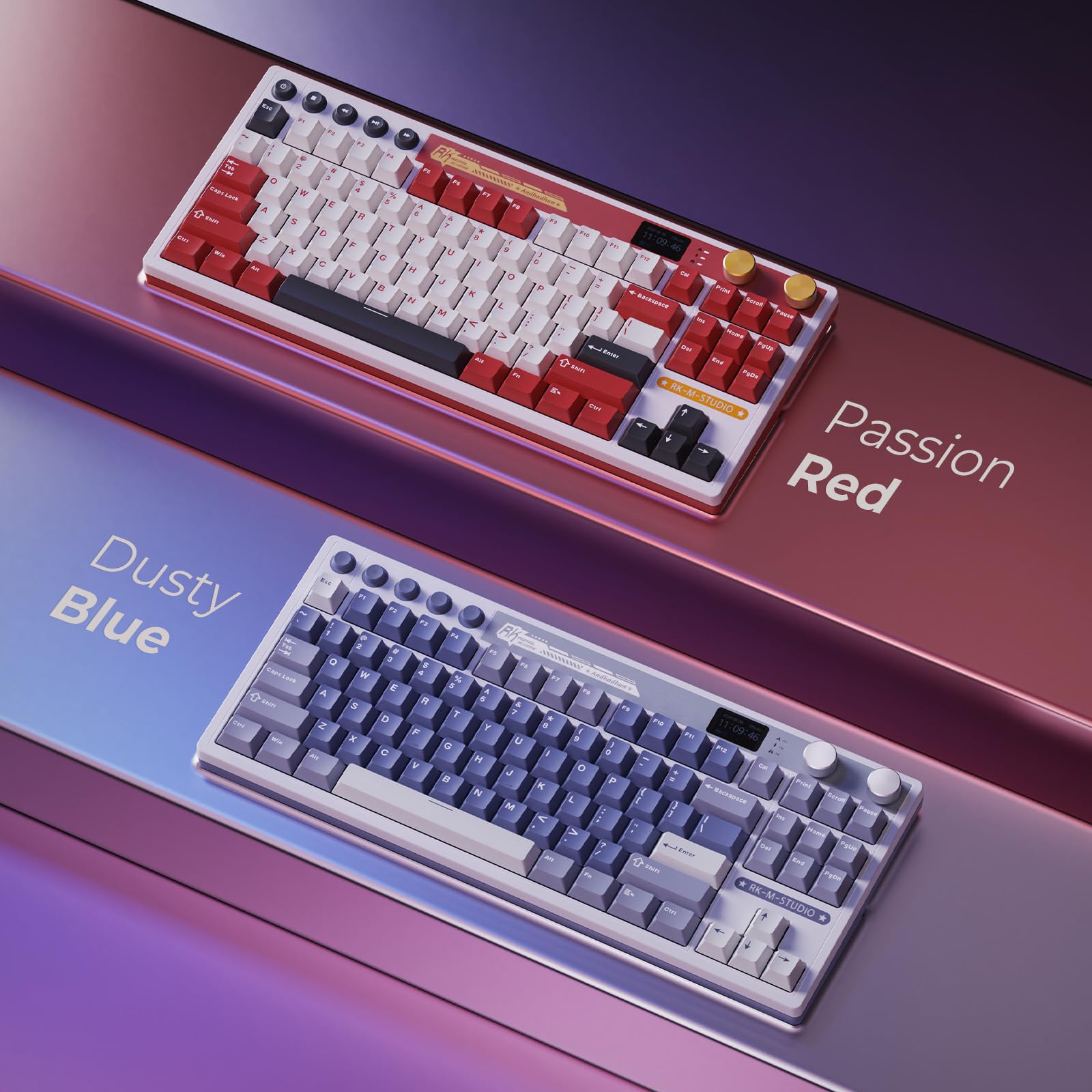 RK M87 Teclado US 75% Gasket BT/2.4G/USB-C Pantalla Dual Knob RGB Hot-Swap