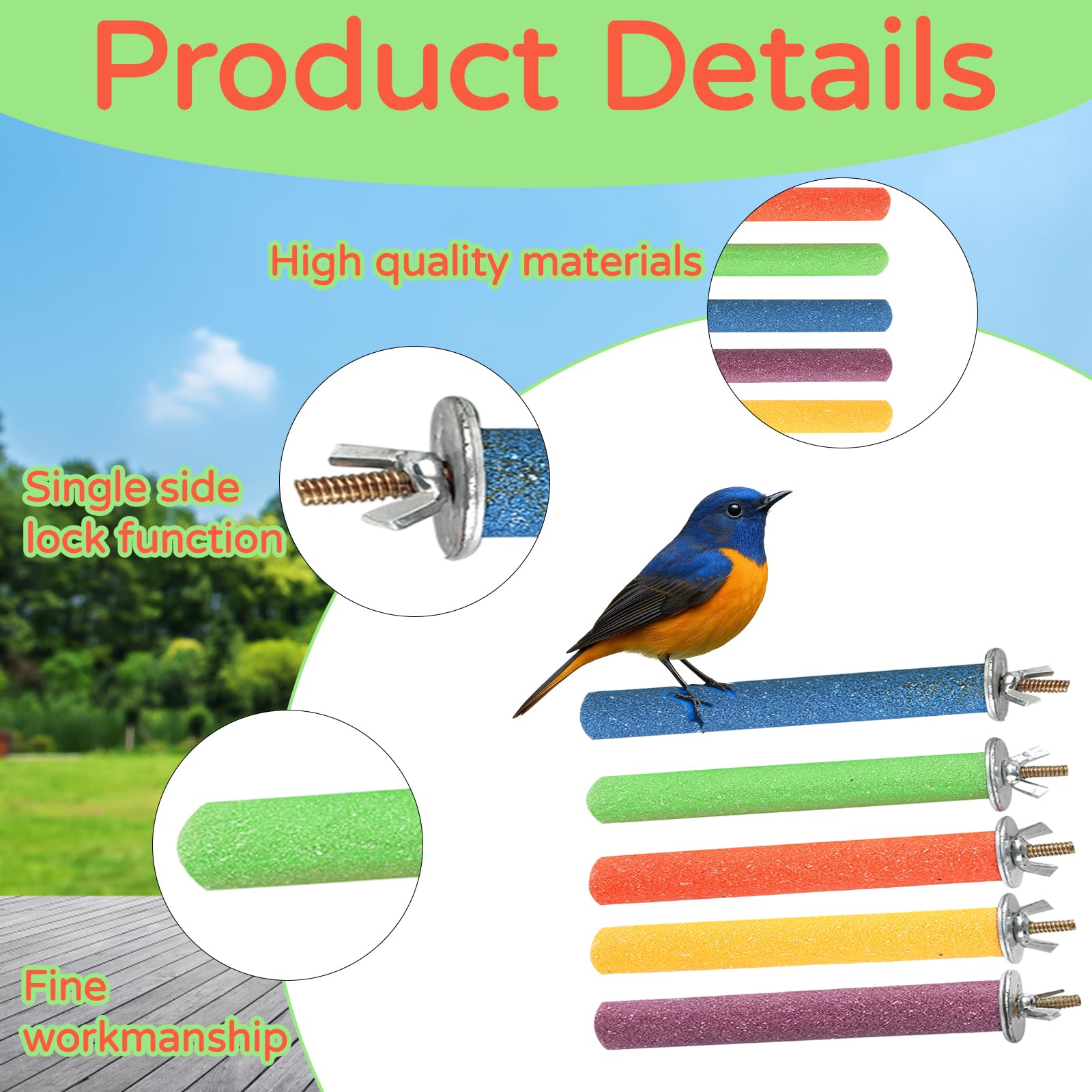 5 Pcs Budgie Perches for Cage, Bird Cage Habitat Toy, Natural Claw Grinding Stick, Suitable for Small Parrots, Long Tailed Parrots, and Cockatoos Chewing Sticks - Image 3