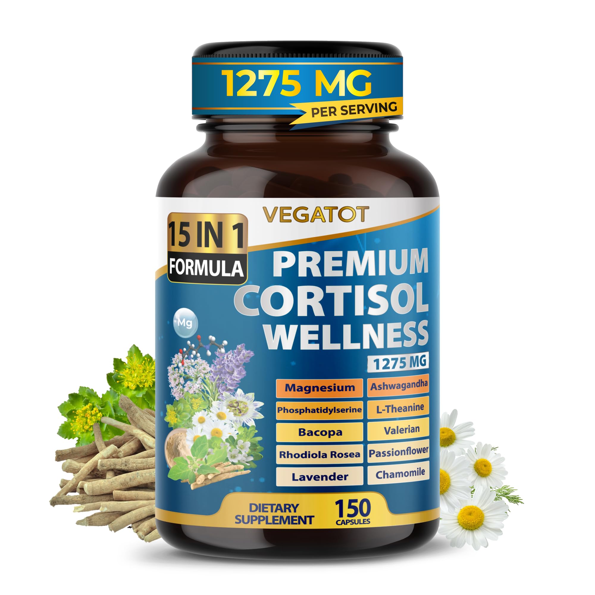 Vegatot Cortisol Wellness 15-in-1 Relaxation Support, 150 Capsules 150 count (pack of 1)