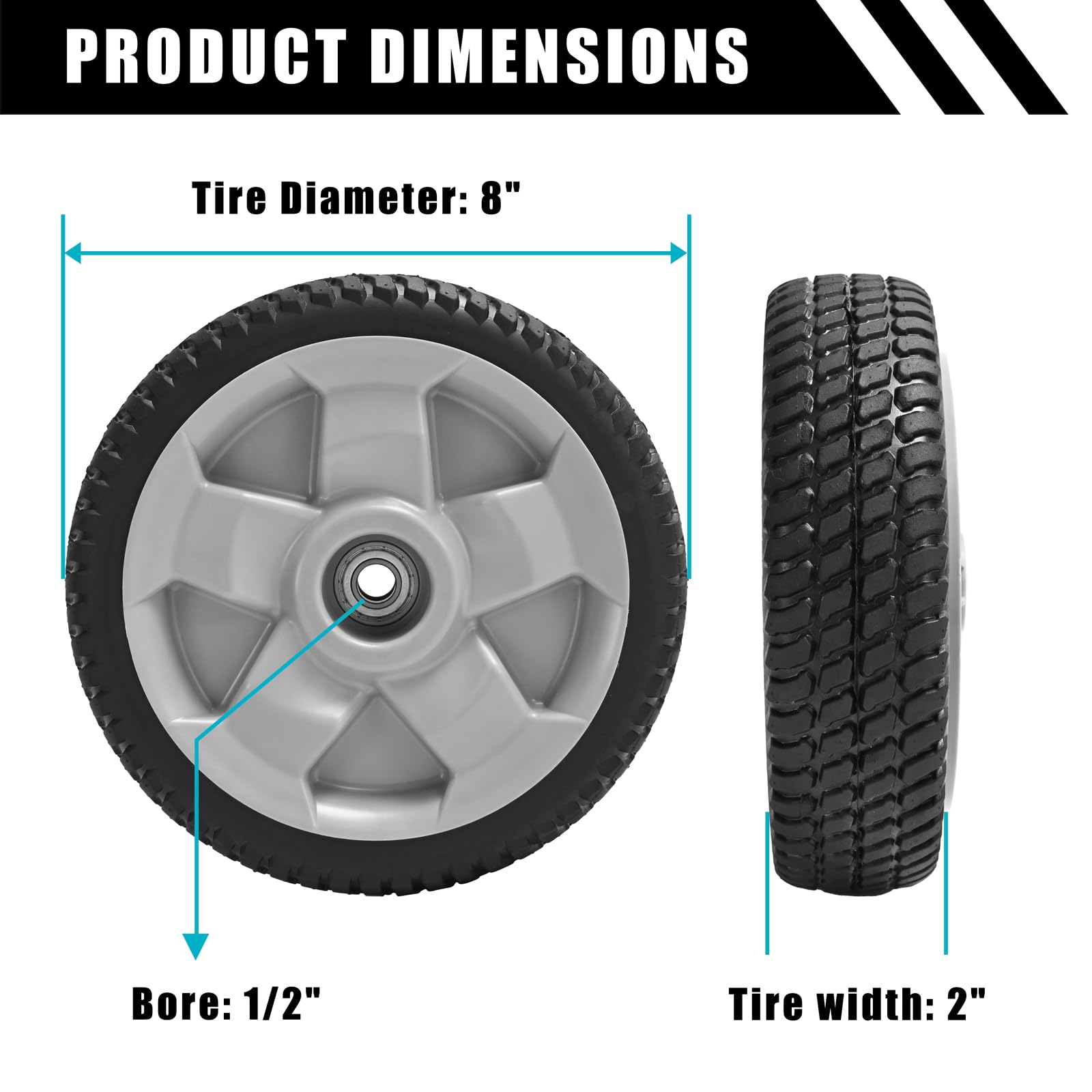 Rueda delantera de repuesto de 8 pulgadas para Toro 125-2510, rueda de plástico compatible con cortacésped TimeMaster de 30 pulgadas 20199 20200 20975 20976 20977 20978 21199 21200 21810 2110