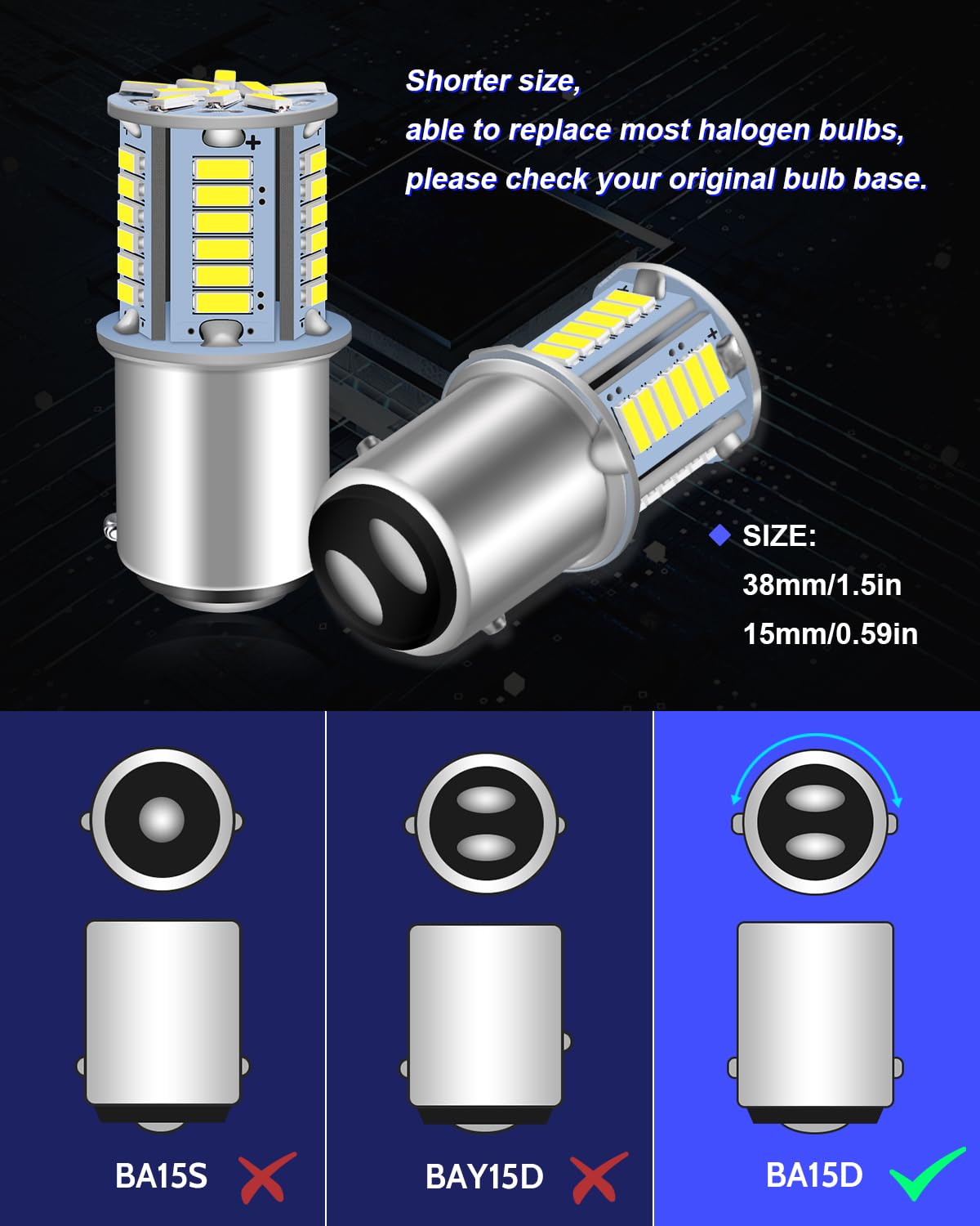 Lampadina LED BA15D 12V CC 39SMD bianca per interni camper barca giardino paesaggio