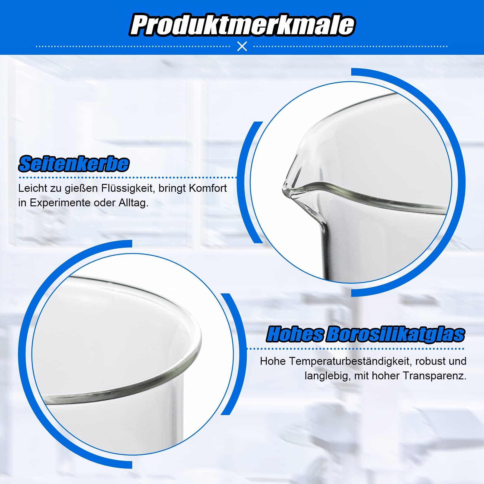 Episkey Becher Laborglas Messbecher 500 ml 250 ml 100 ml 50 ml 25 ml 5 ml Borosilikatglas, 4 Stück 1 ml Glas-Tropfpipette und Aufbewahrungsröhrchen, 1 Stück Becherpinsel (6)