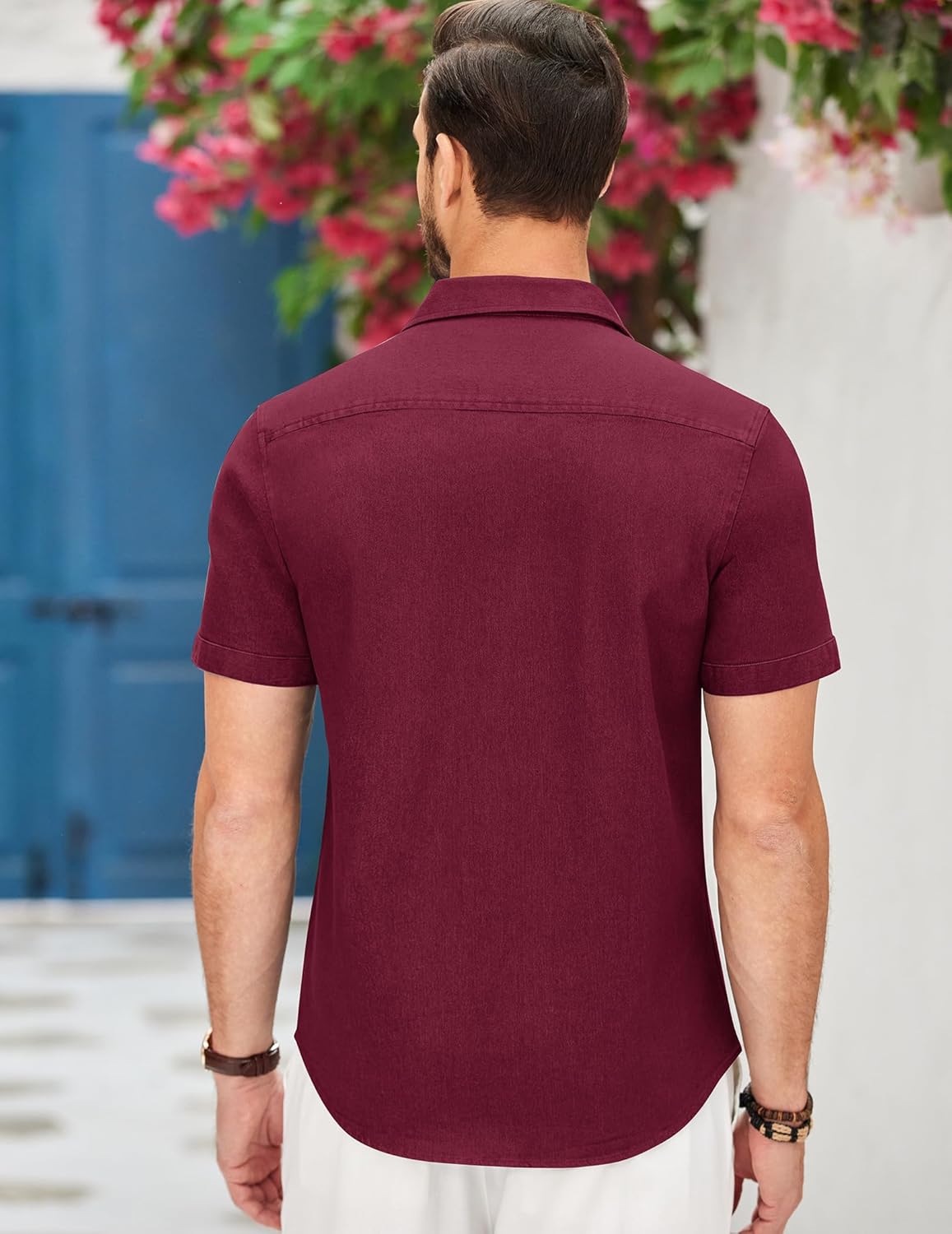 COOFANDY Men's Cotton Casual Short Sleeve Button Down Shirt Plaid Collar Denim Work Shirts - Image 3