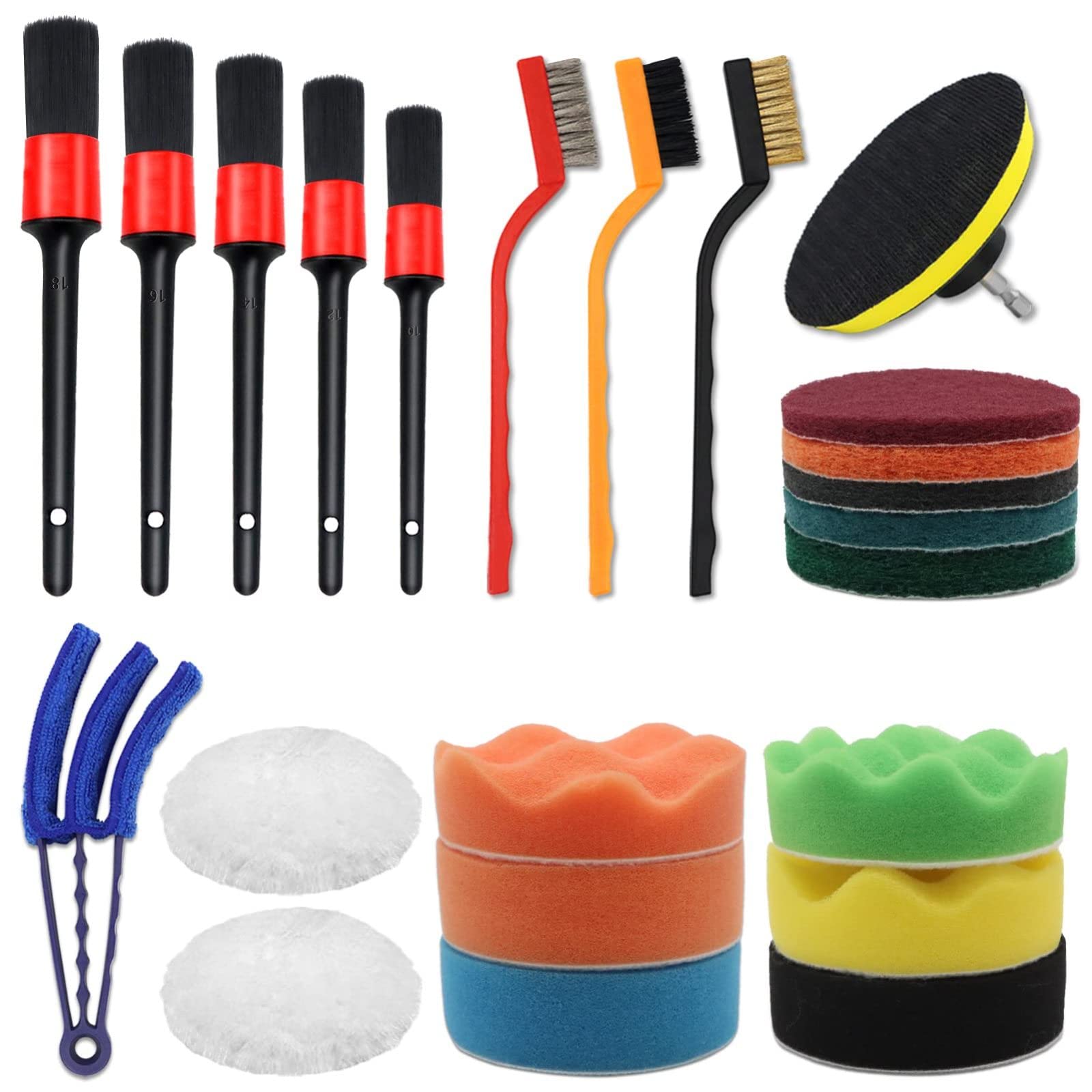 23-teiliges Auto-Detailing-Bürsten-Set Auto-Reinigungsbürsten-Set Mit Polierschwamm-Pads-Set Für Autoinnenraum-Außenleder-Lüftungsöffnung