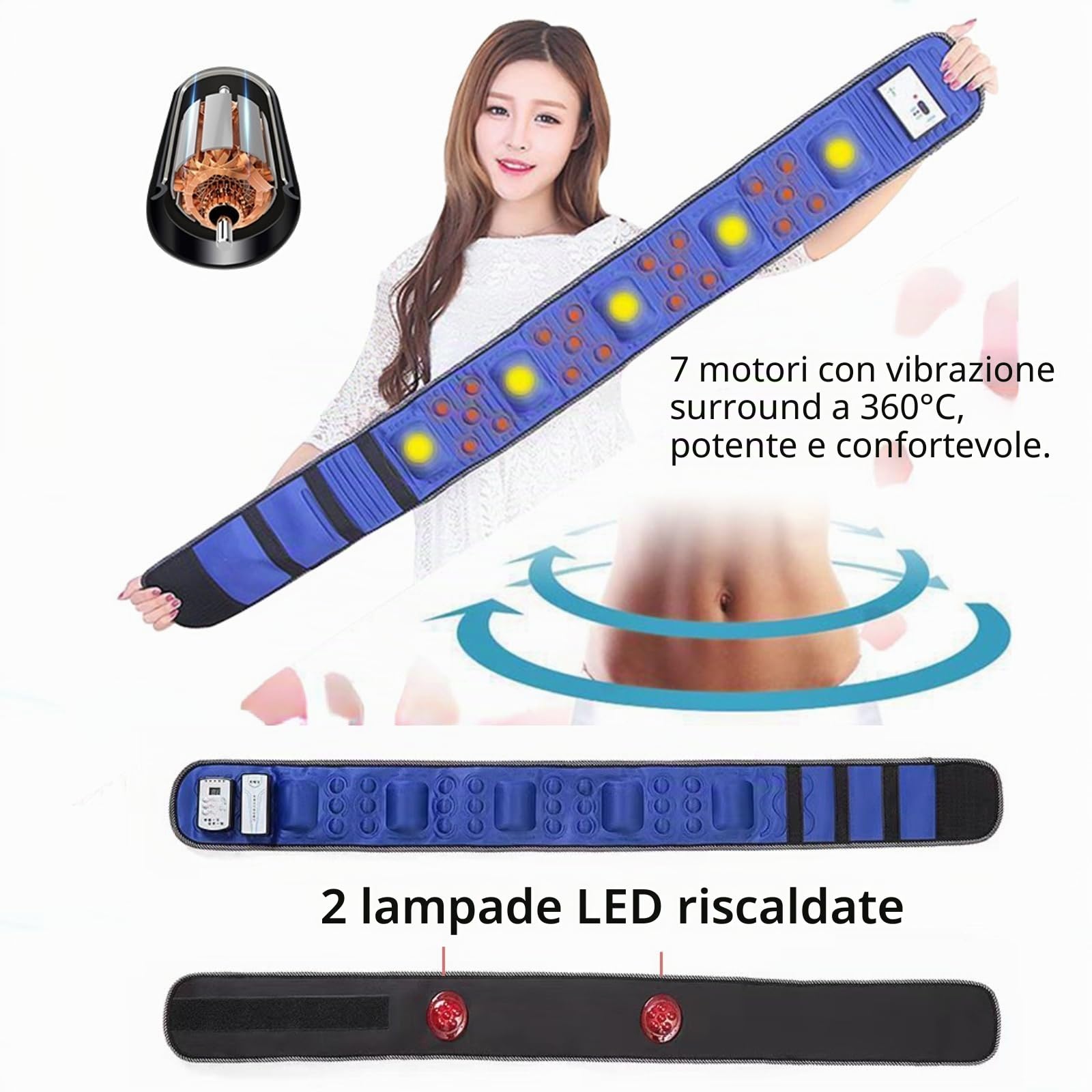 Cintura dimagrante massaggiante, massaggiatore wireless ad alta vibrazione per vita, pancia, fianchi, schiena, con 36 modalità di vibrazione e 2 lampade rosse riscaldate, per uomo e donna