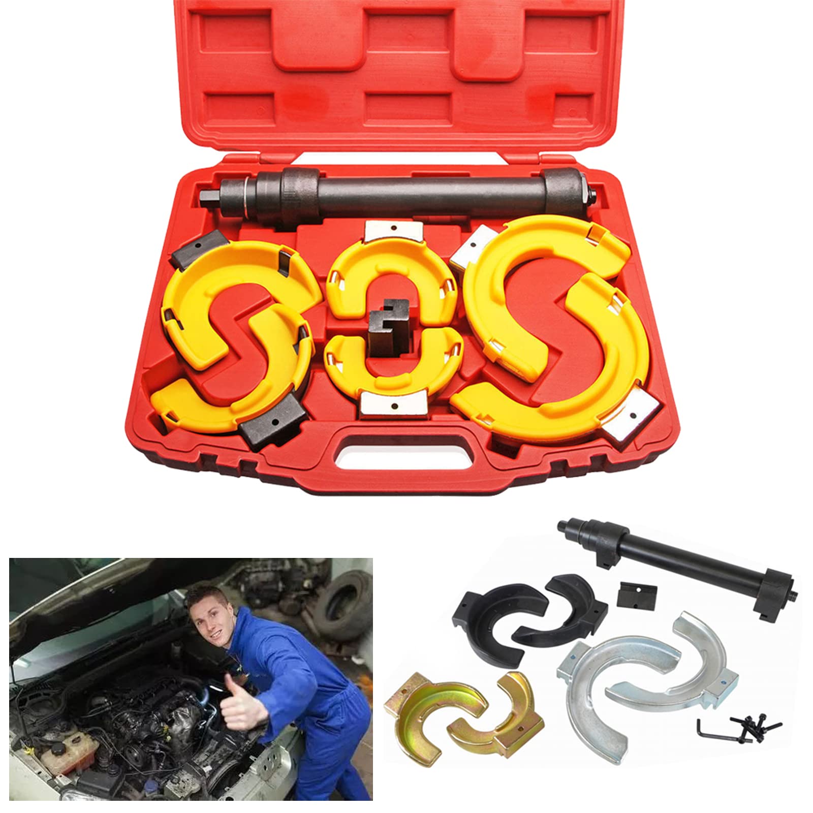 NAIZY Compresor de muelles universal Mc Pherson sistema de amortiguador de muelle para coche, herramienta con maletín rojo