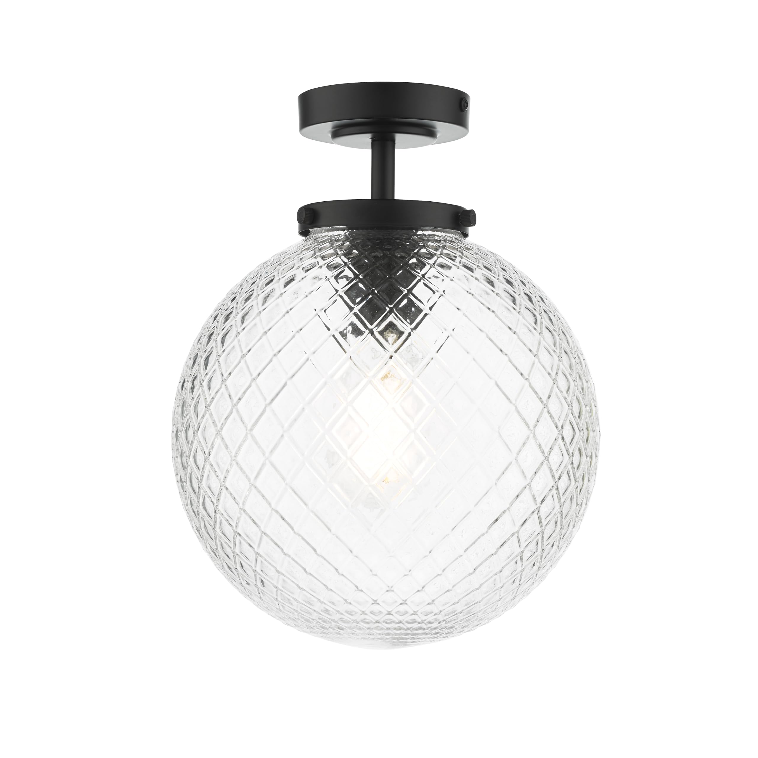 Dar Lighting Matt Black Dar Wayne Semi Flush Bathroom Ceiling Light, With Textured Glass, Ip44, Indoor, Ac Power