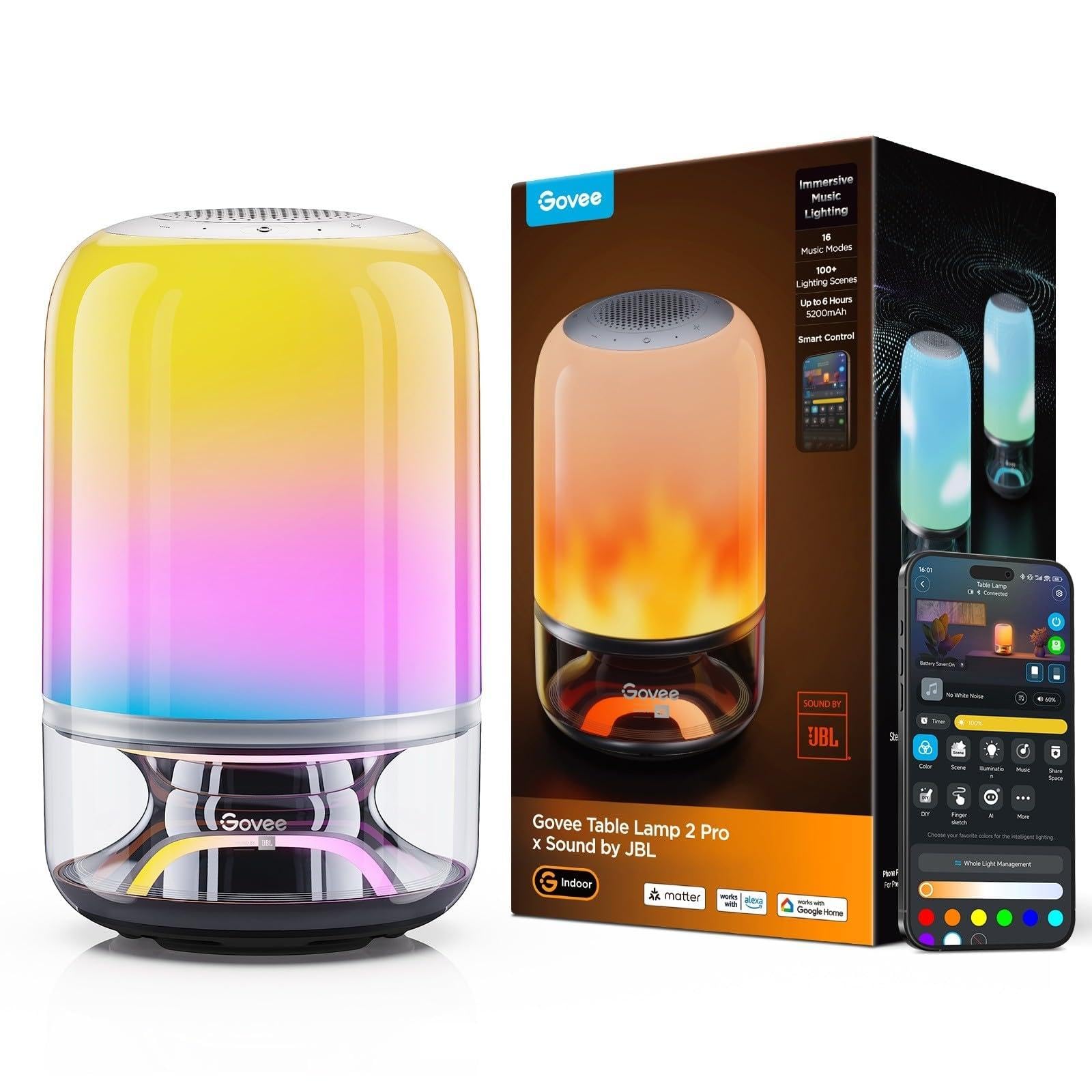 Govee Masa Lambası 2 Pro x JBL Hoparlörlü, Type-C Şarjı, 45' Şarj Adaptörü Dahildir H60200F1