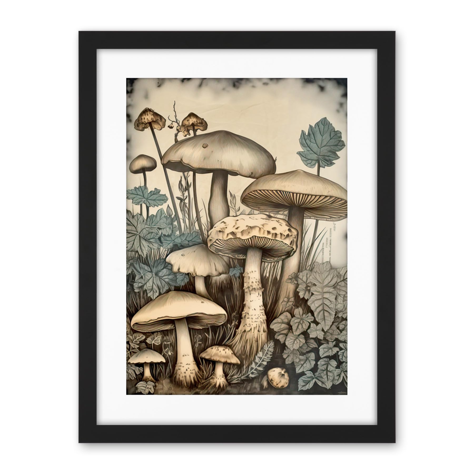 Artery8 Mushroom Fungi Watercolour Vintage Cottagecore Aesthetic Rustic Decor Artwork Framed Wall Art Print 18X24 Inch