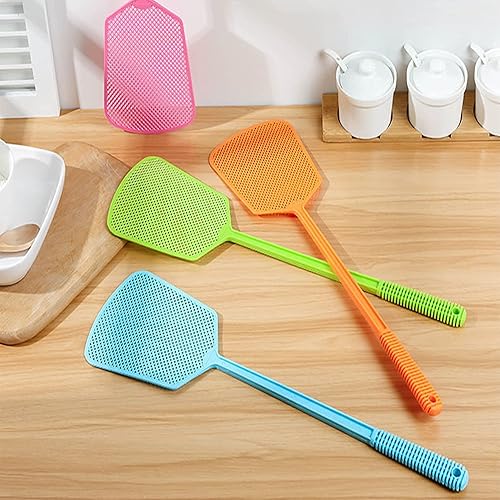 Miniatura 9 de Matamoscas de plástico, matamoscas de plástico resistente, paquete de 4 matamoscas manuales flexibles y fuertes con mango largo para ayudante de