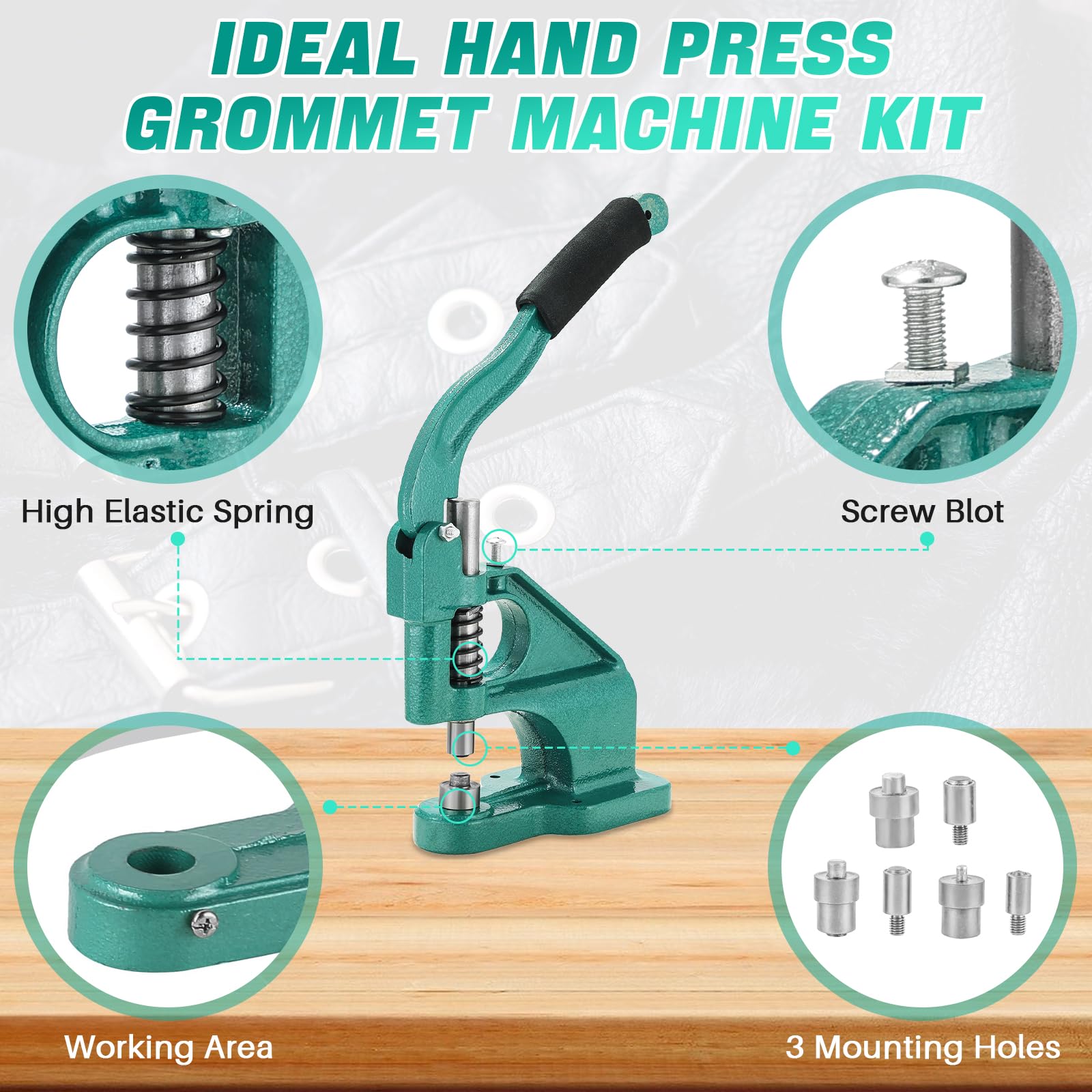 DASBET Máquina de ojales de presión manual de 3 troqueles (#0#2#4) | Kit de herramientas de ojales con 1500 ojales